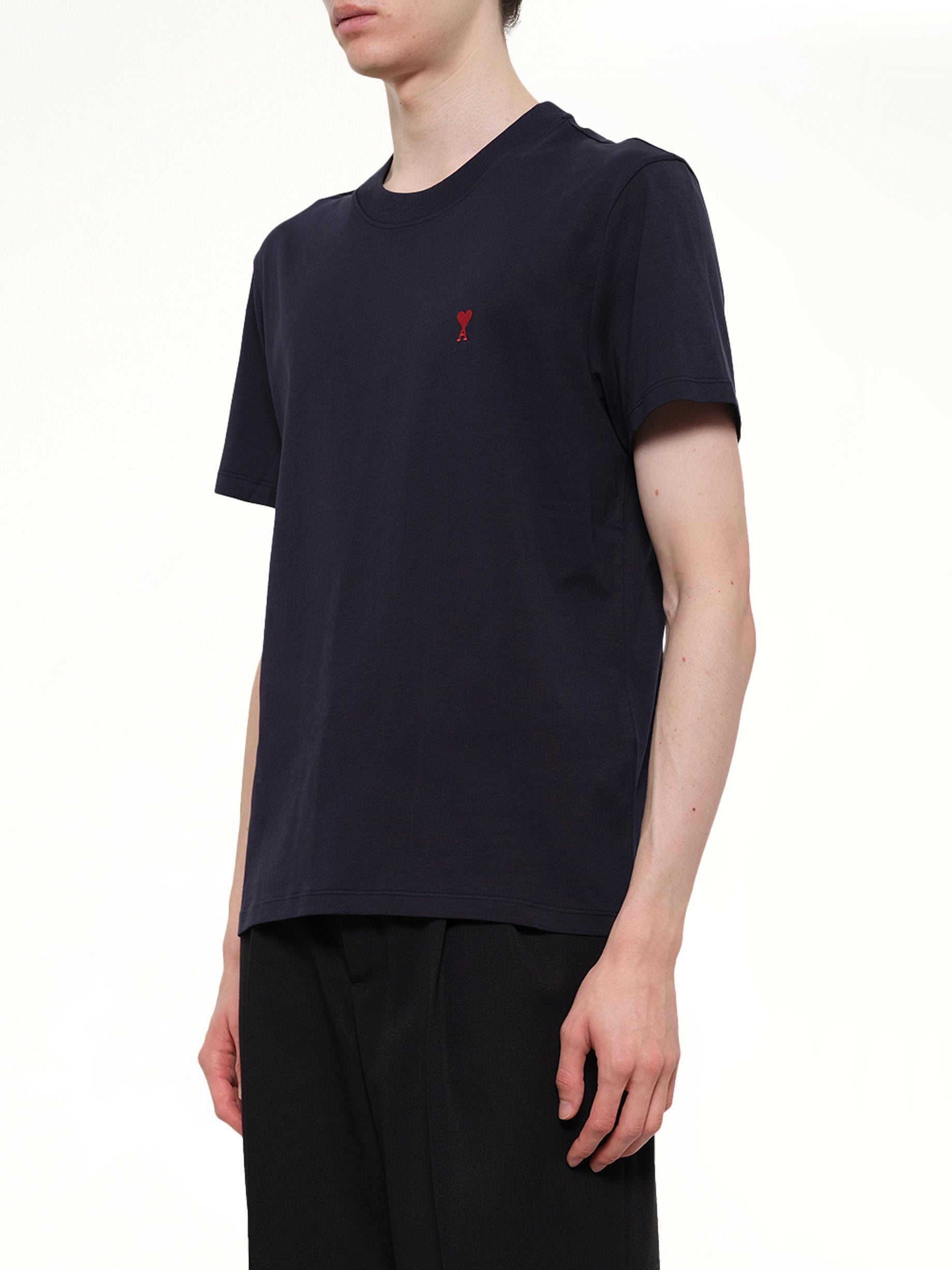 AMI PARIS Red Ami De Coeur T-Shirt in Navy Side View from MARAIS