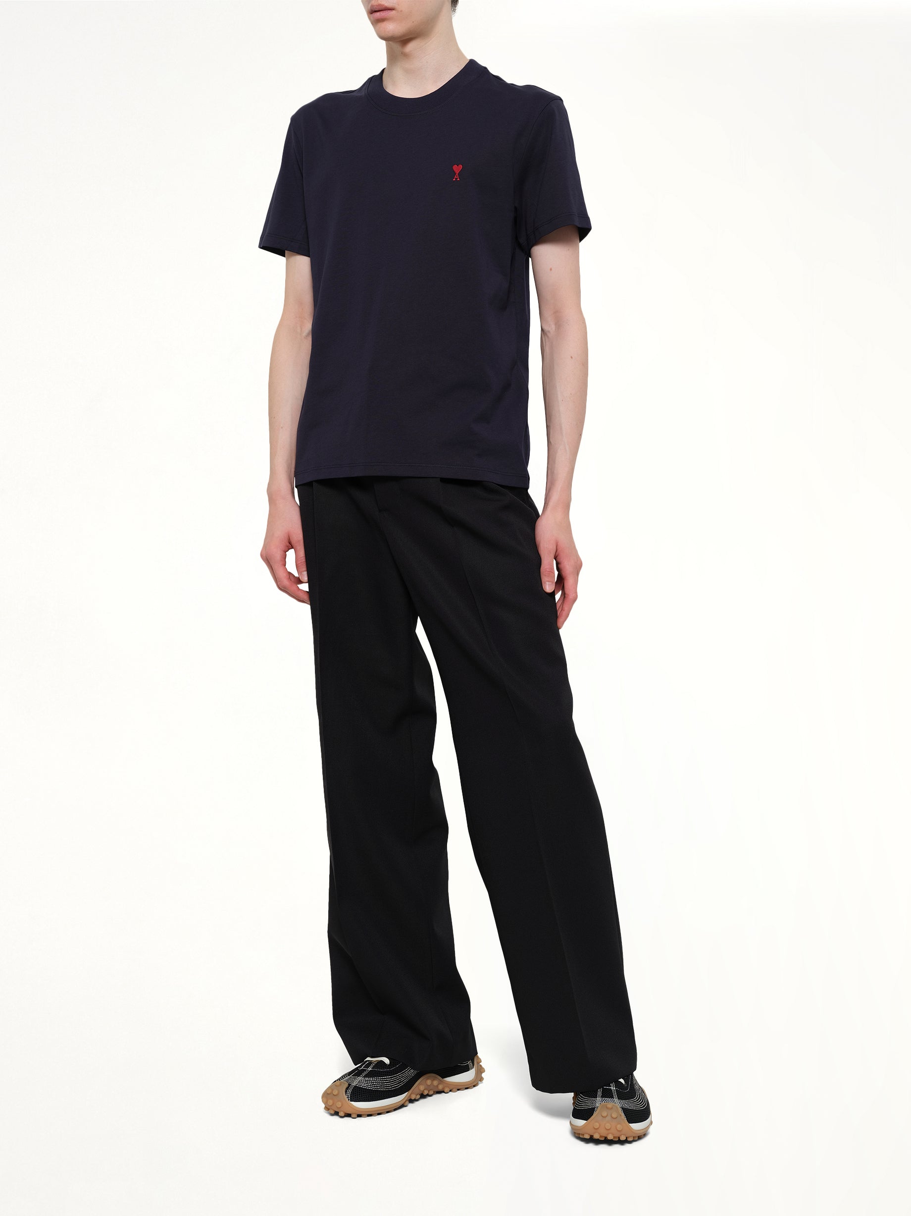 AMI PARIS Red Ami De Coeur T-Shirt in Navy Full Reference from MARAIS