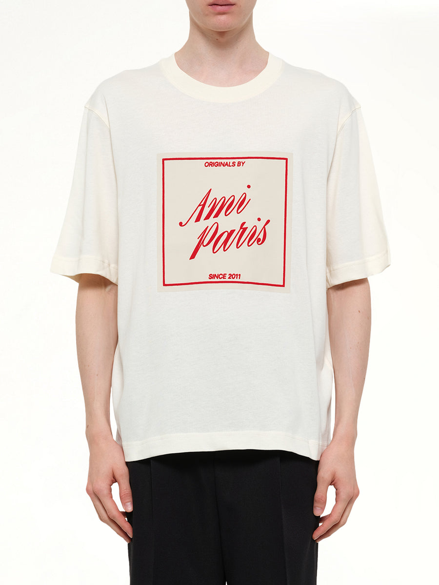 Signature Print Boxy Fit T-Shirt in White