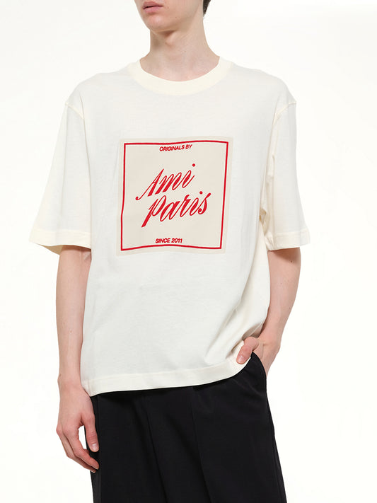 Signature Print Boxy Fit T-Shirt in White