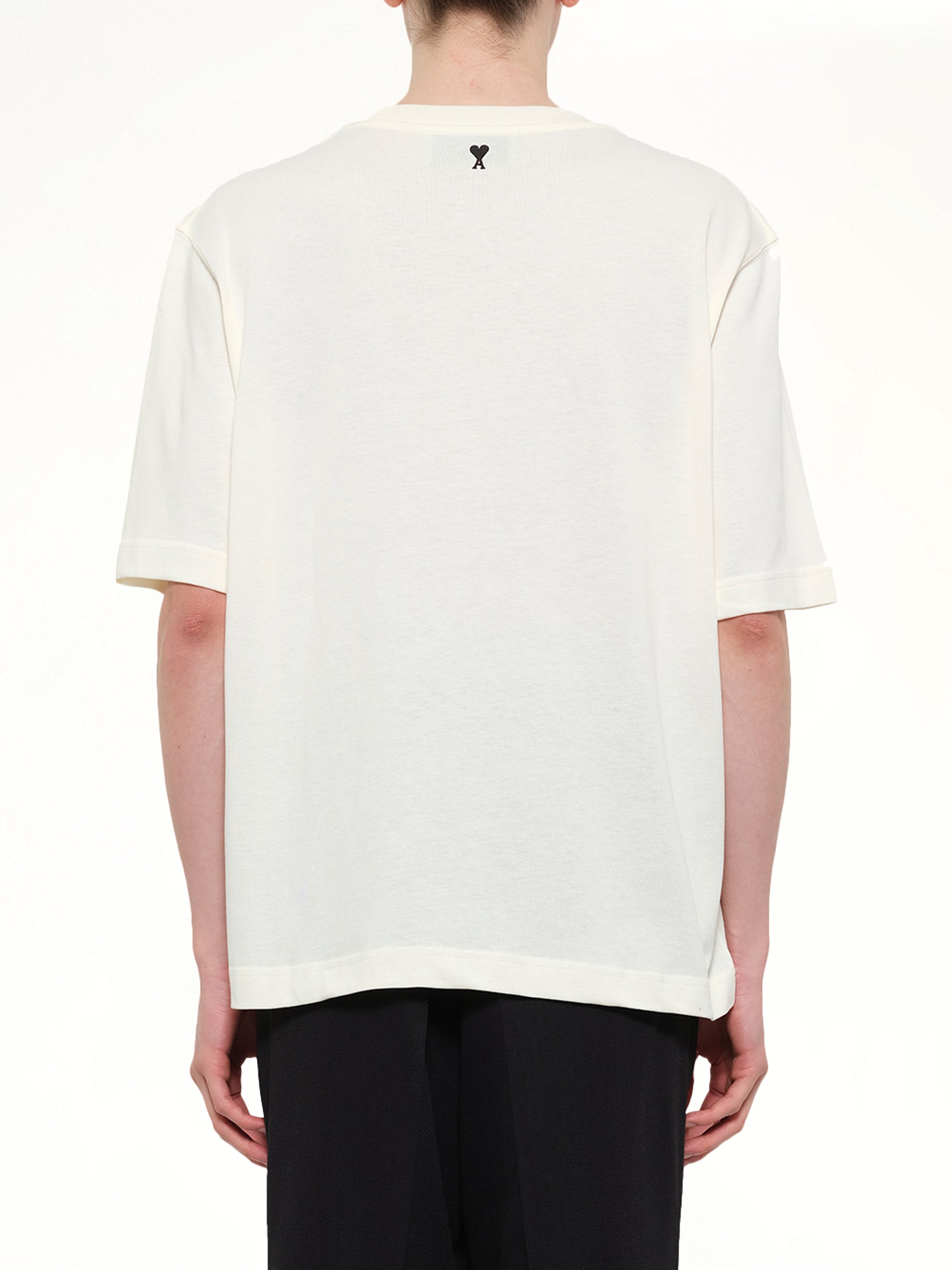 AMI PARIS Signature Print Boxy Fit T-Shirt in White Back View from MARAIS