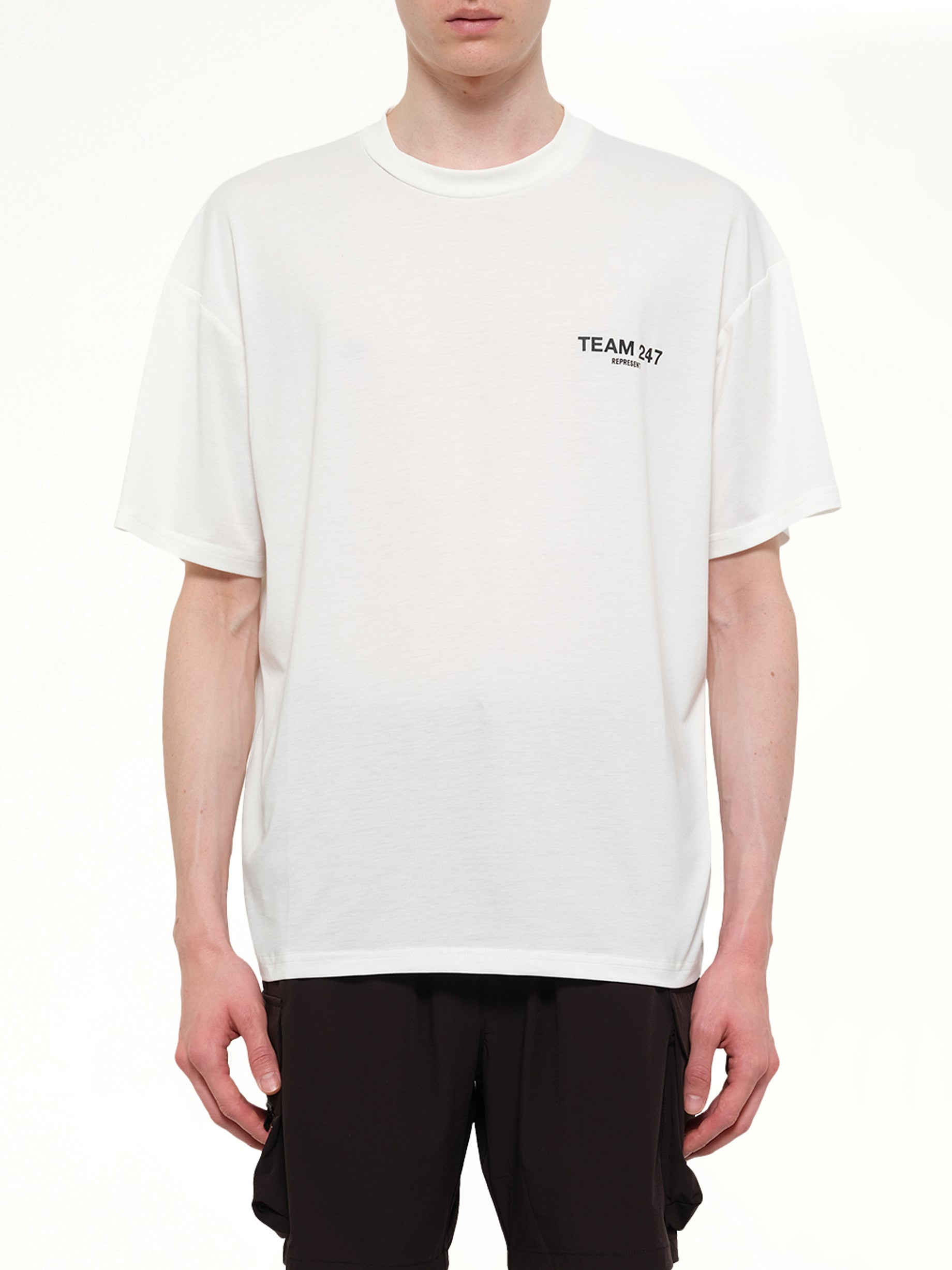REPRESENT , Team 247 Oversized T-Shirt in Flat White Front View from MARAIS