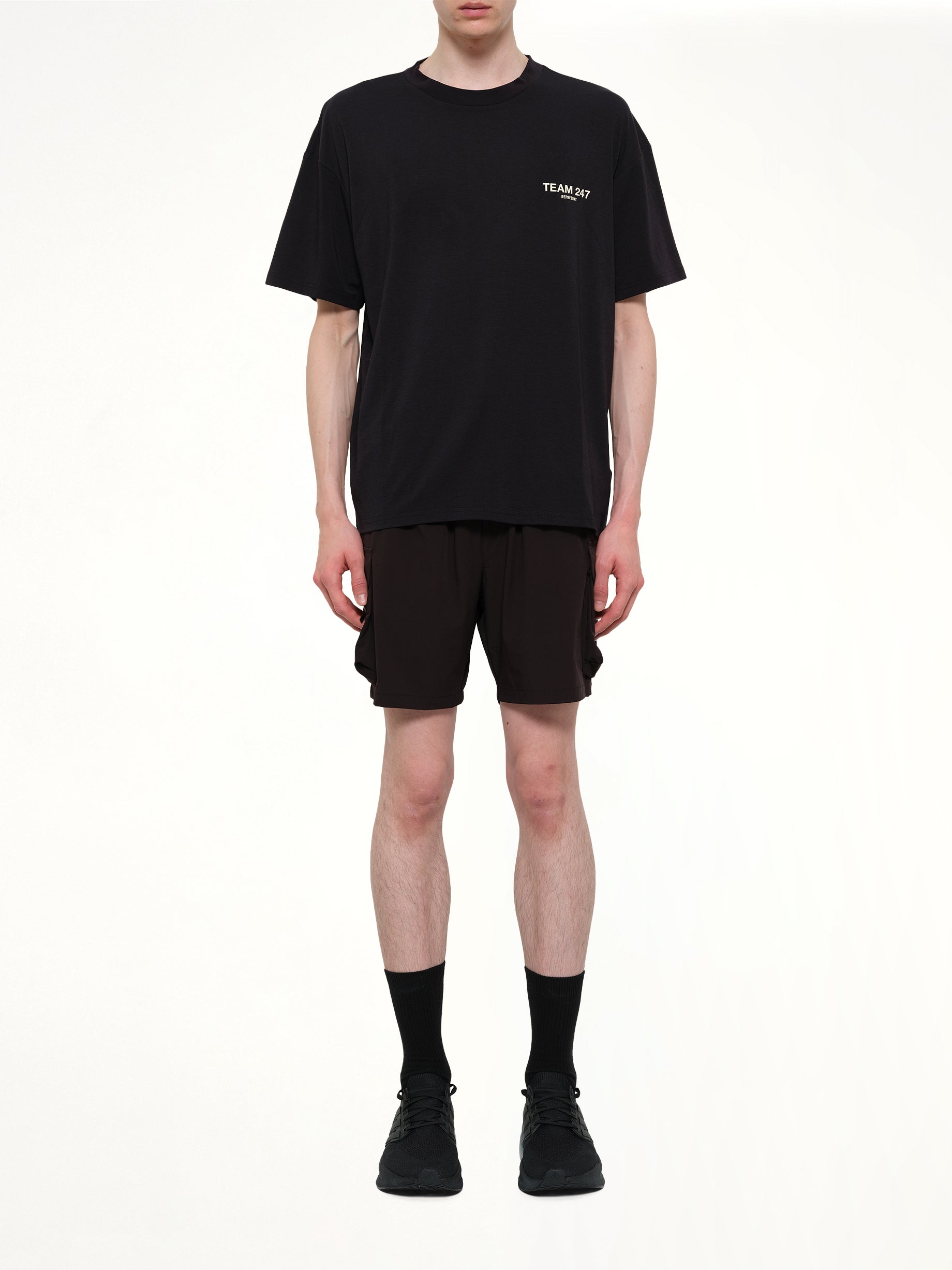 REPRESENT Team 247 Oversized T-Shirt in Jet Black Model View from MARAIS