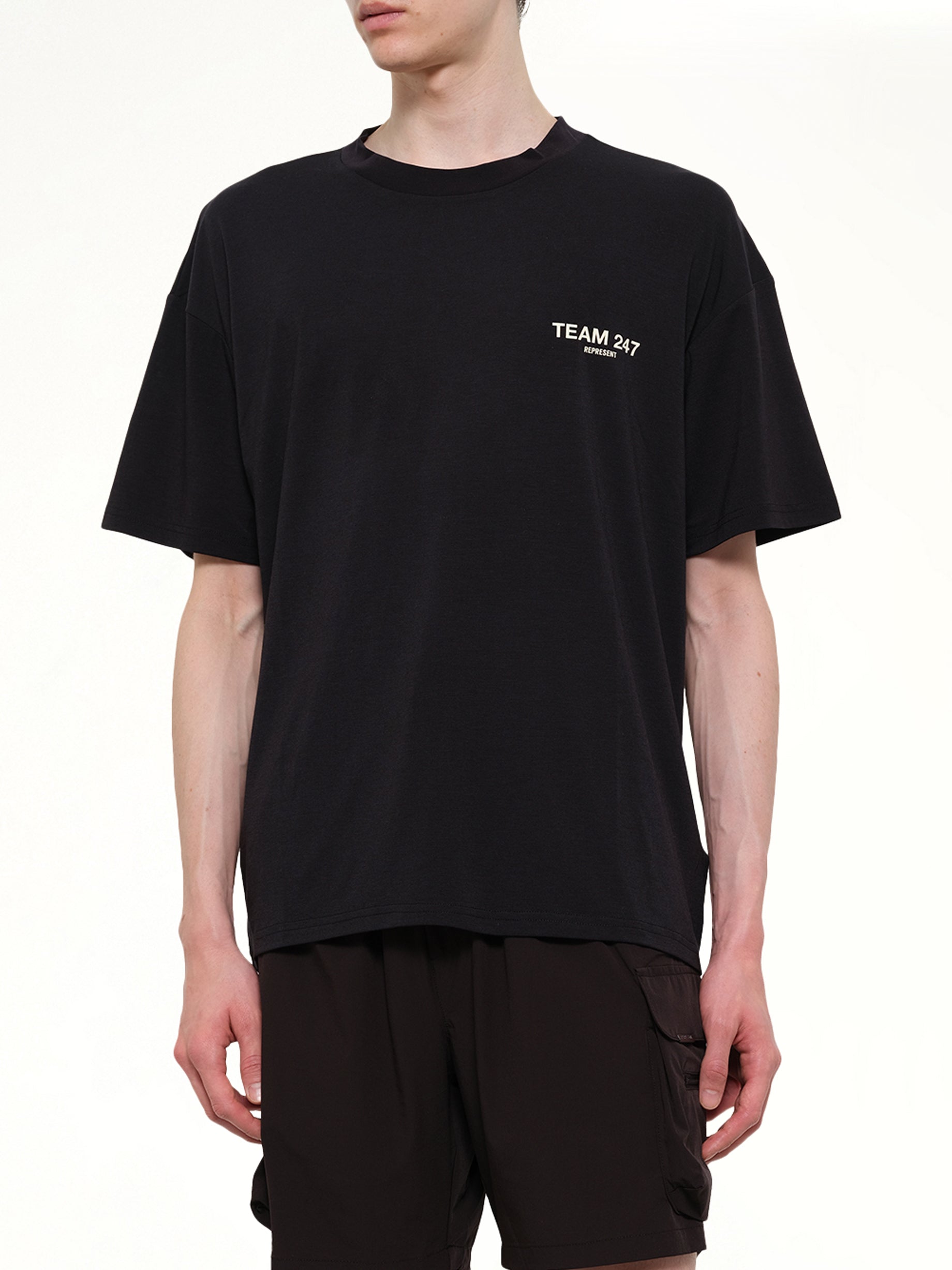 REPRESENT Team 247 Oversized T-Shirt in Jet Black Detail Shot from MARAIS