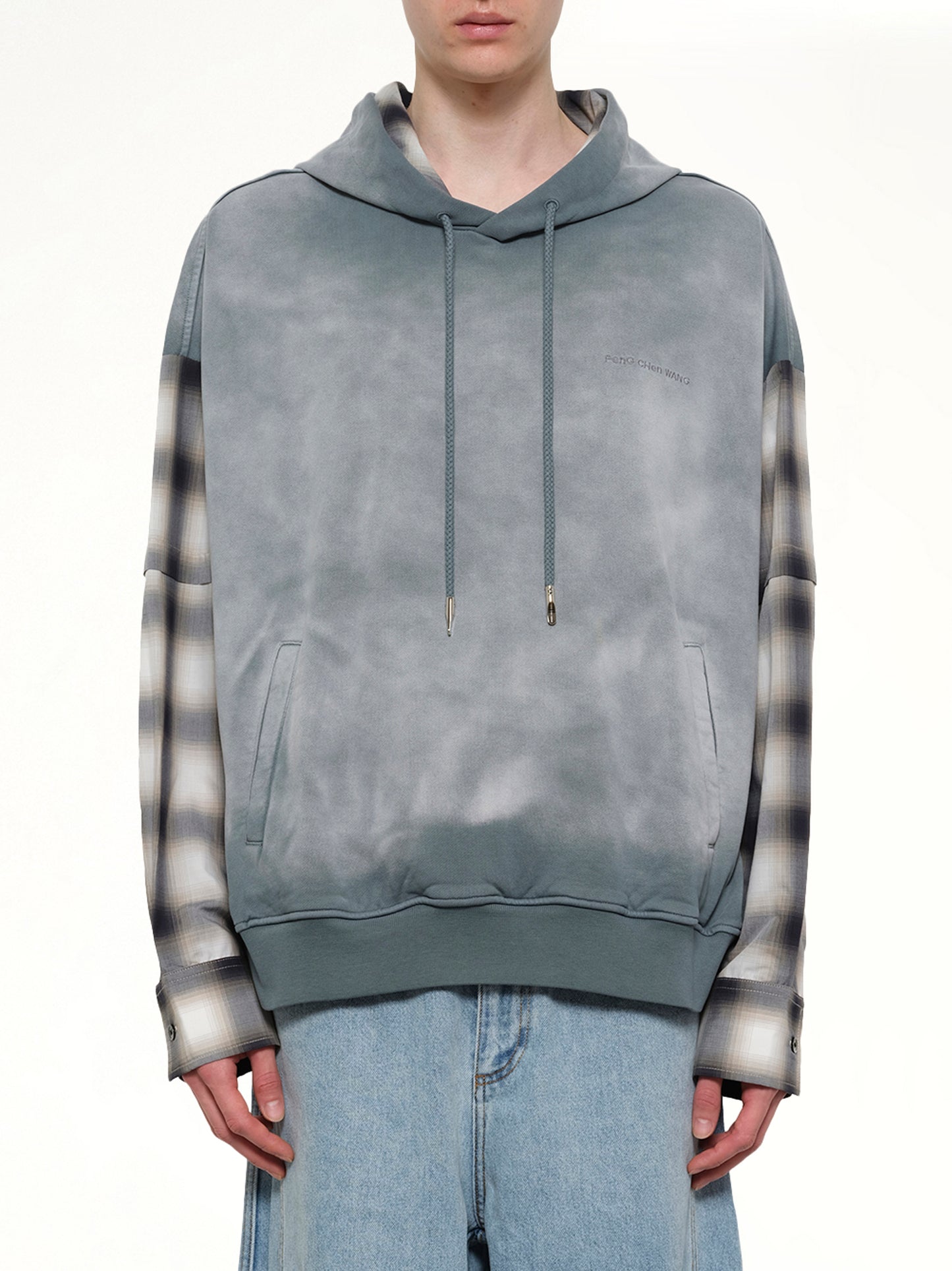 2 in 1 Check Hoodie in Grey