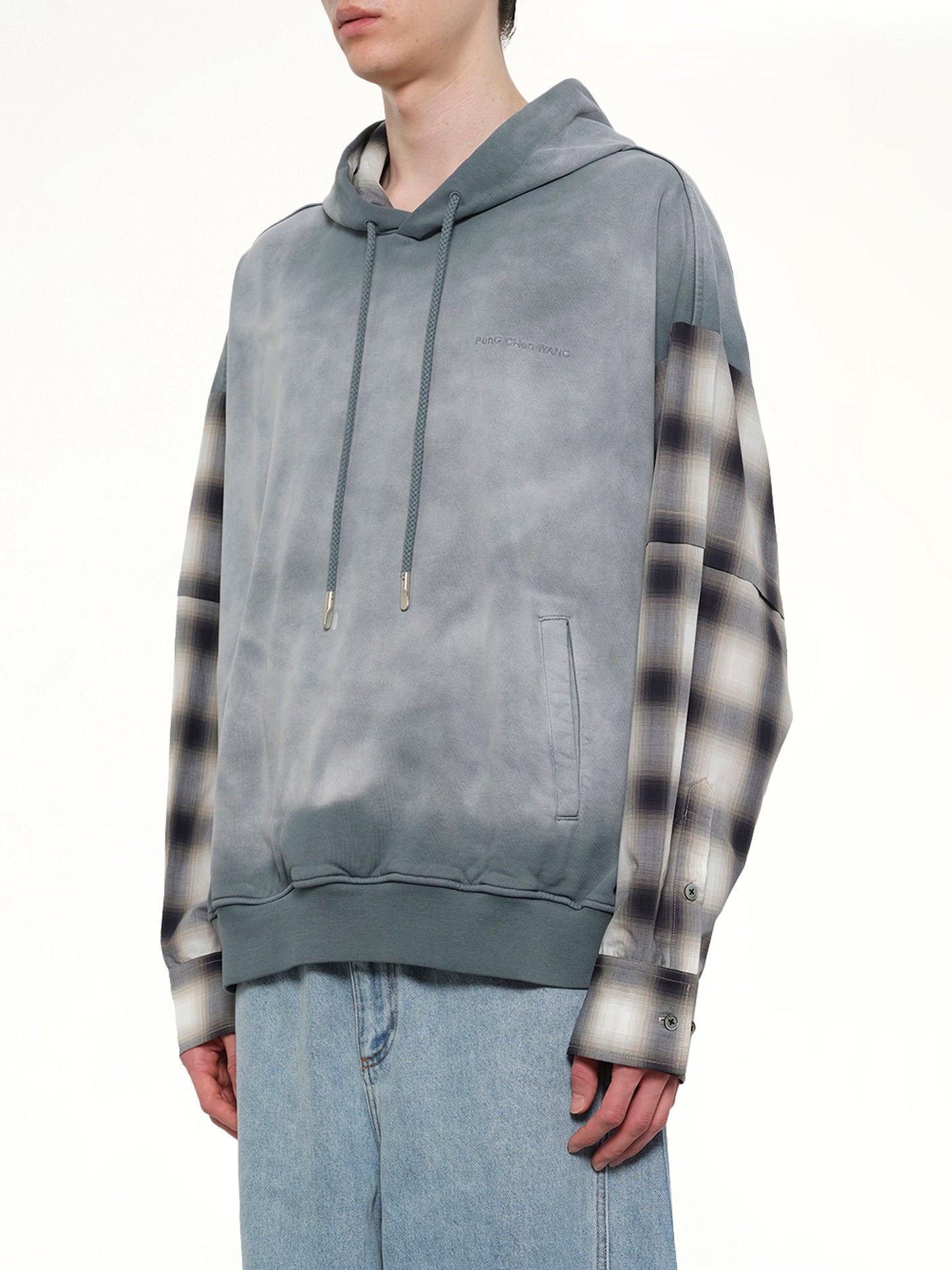 2 in 1 Check Hoodie in Grey