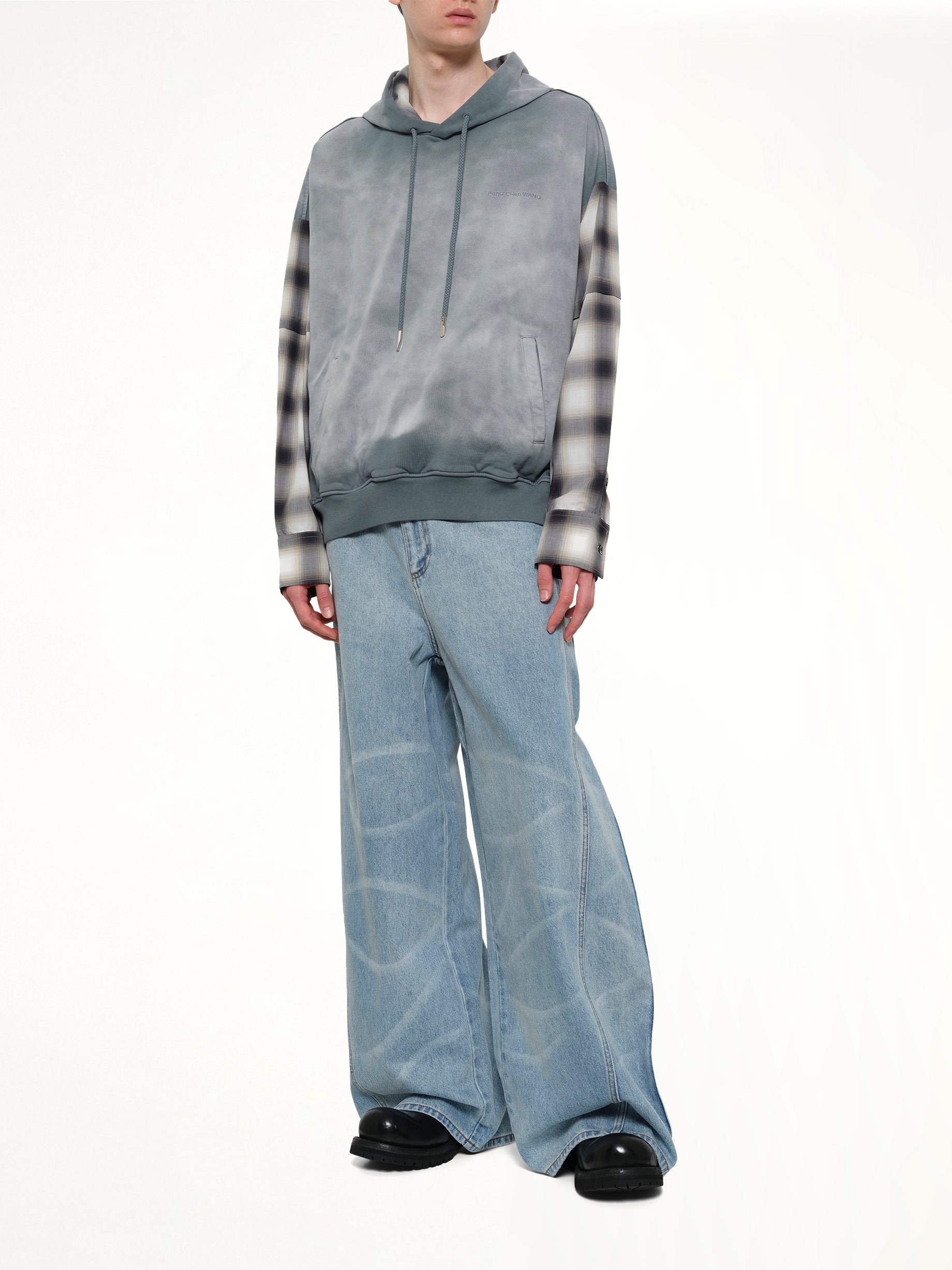 FENG CHEN WANG , 2 in 1 Check Hoodie in Grey Full Reference from MARAIS