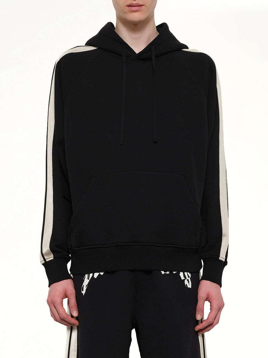 Back Curved Logo Track Hoodie in Black/Off White