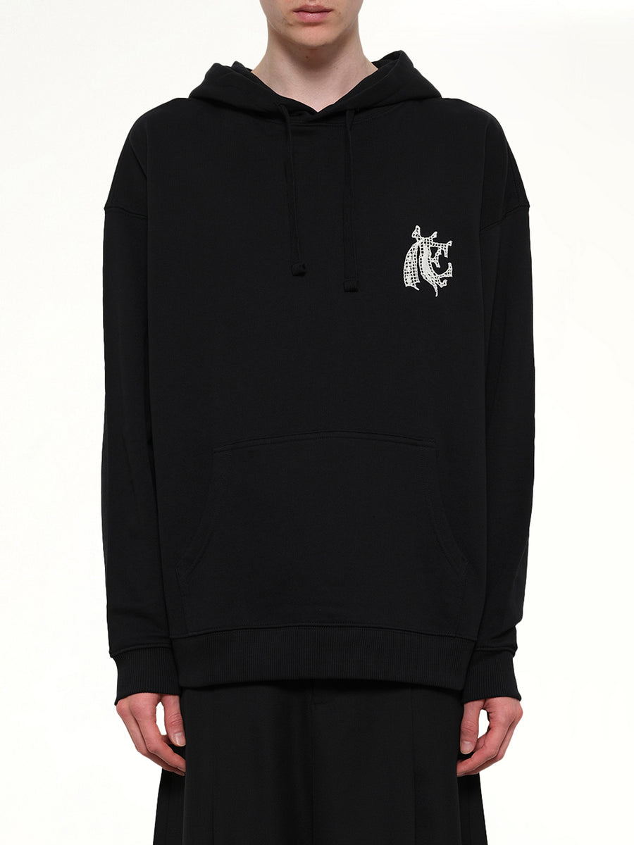 Hermine Print Cotton Hoodie in Black