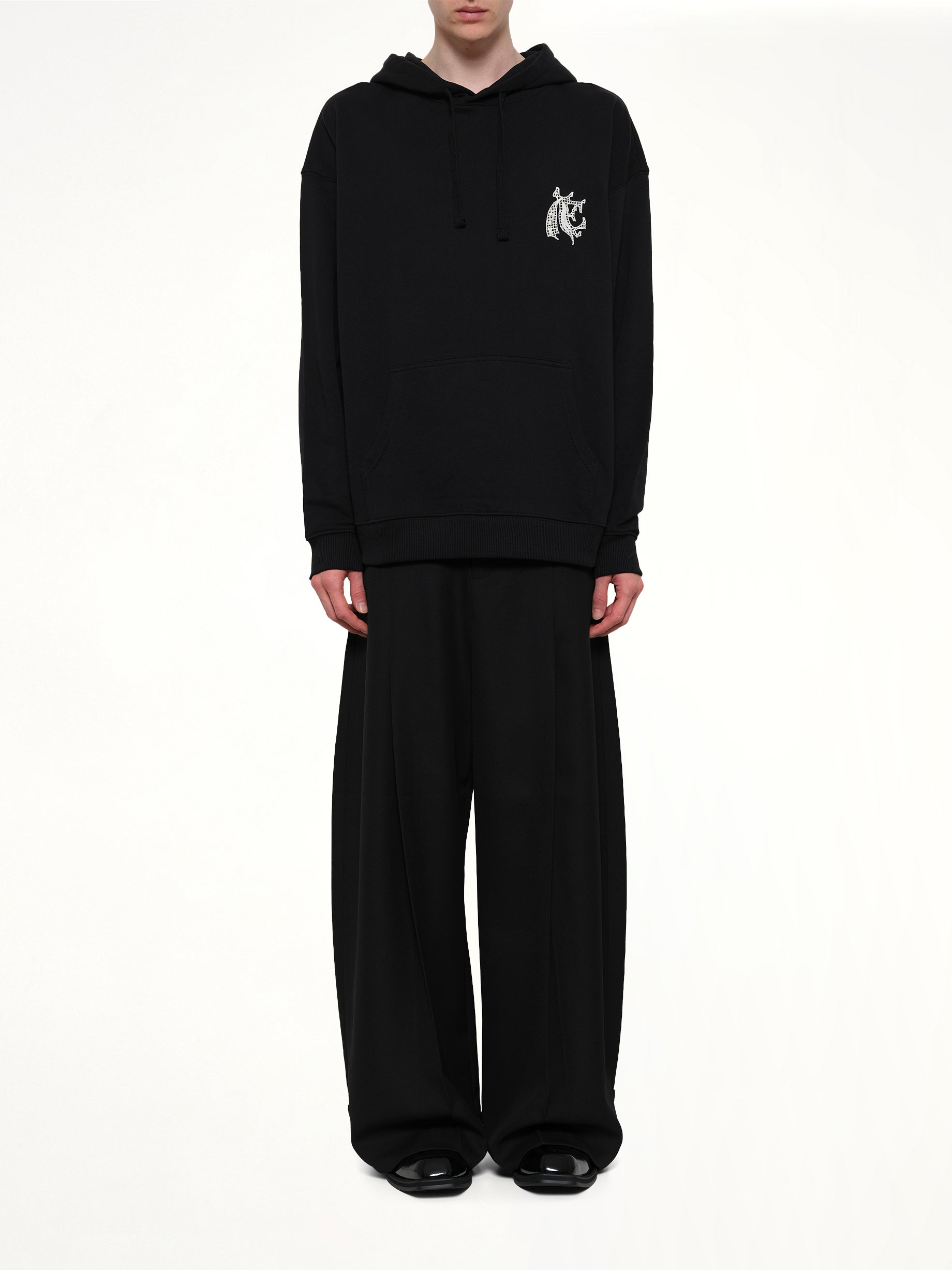 EGONLAB Hermine Print Cotton Hoodie in Black Model View from MARAIS