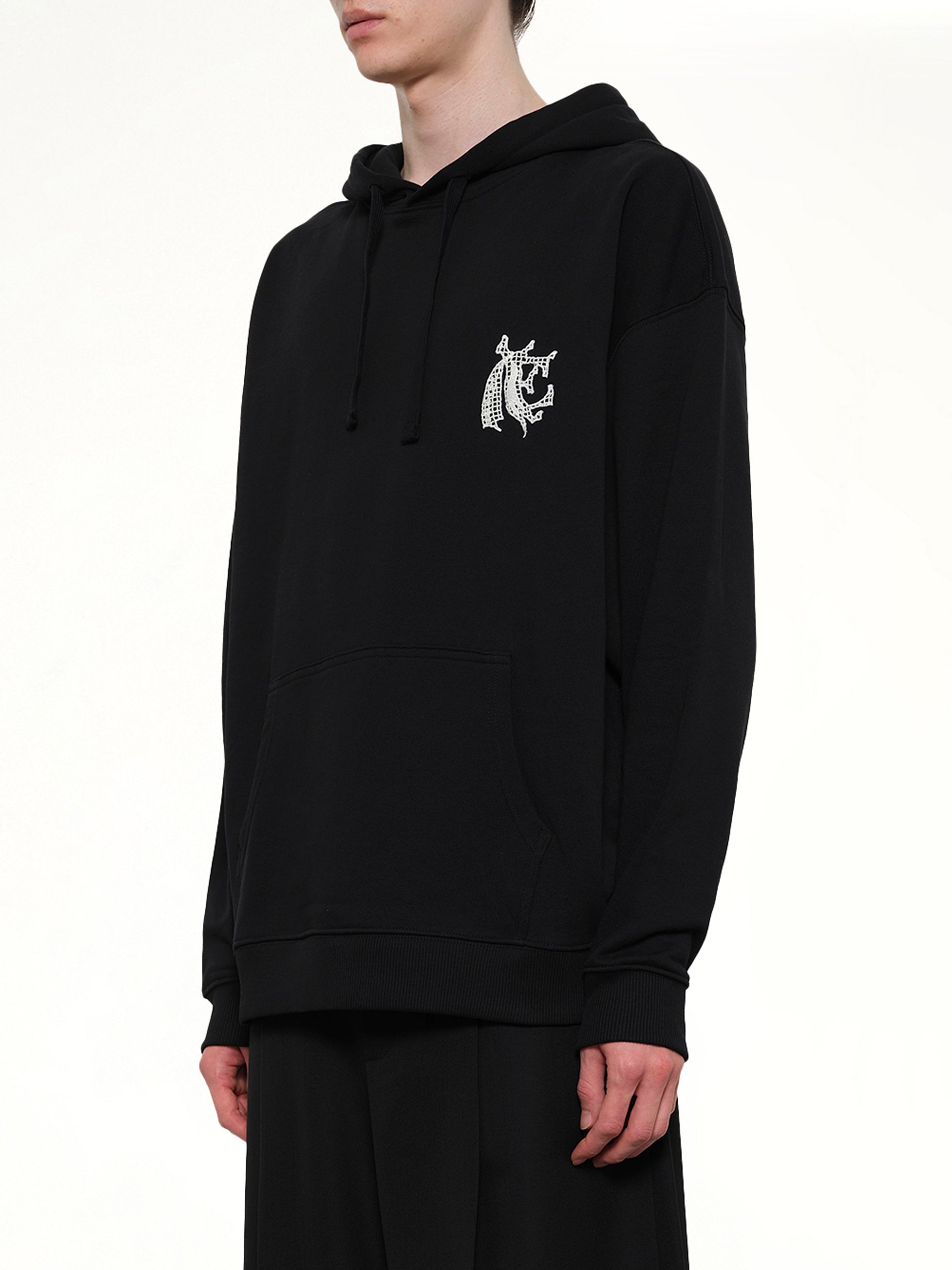 EGONLAB Hermine Print Cotton Hoodie in Black Side View from MARAIS
