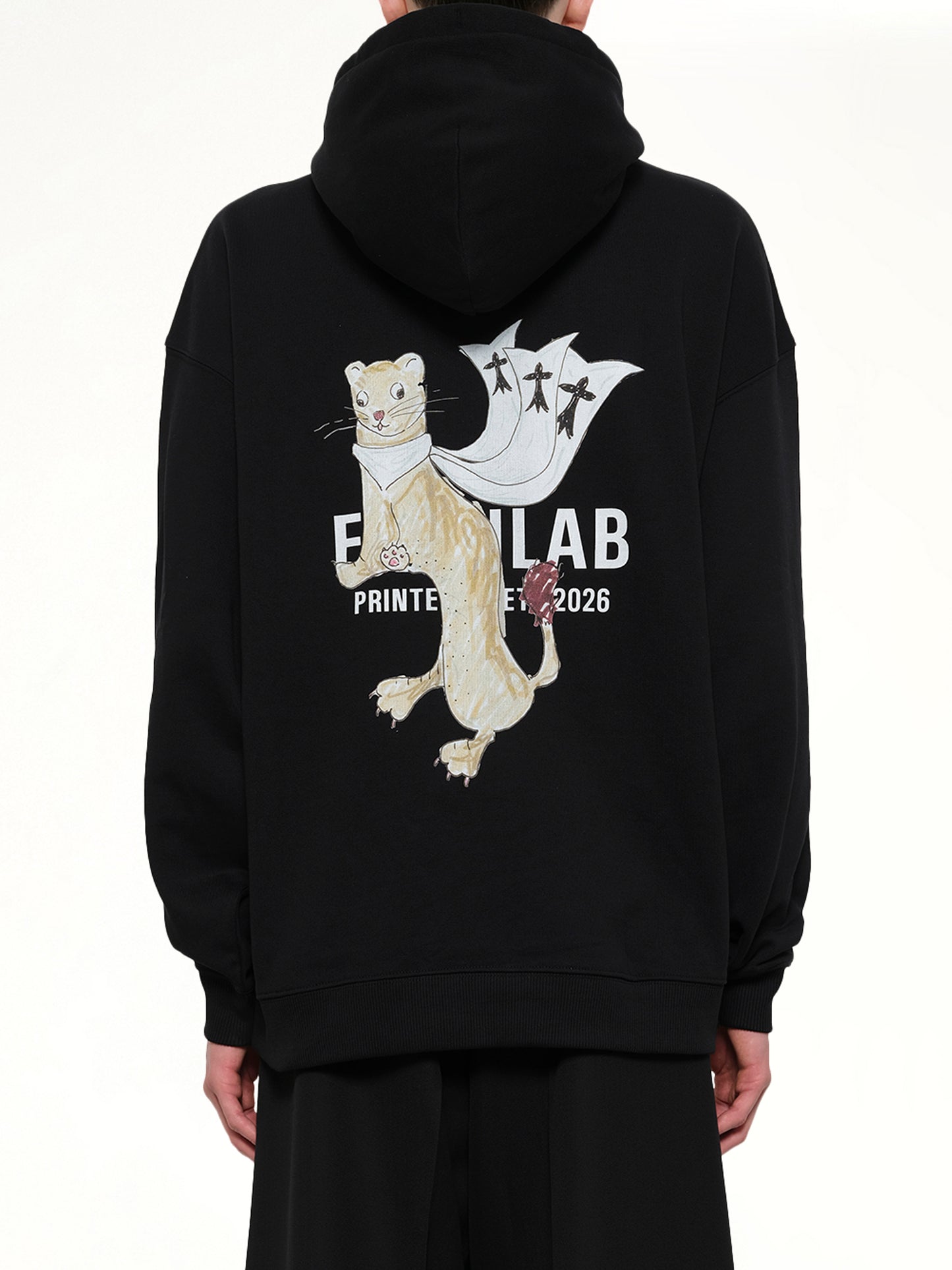 Hermine Print Cotton Hoodie in Black