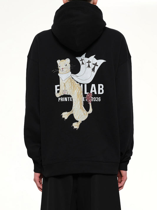 Hermine Print Cotton Hoodie in Black