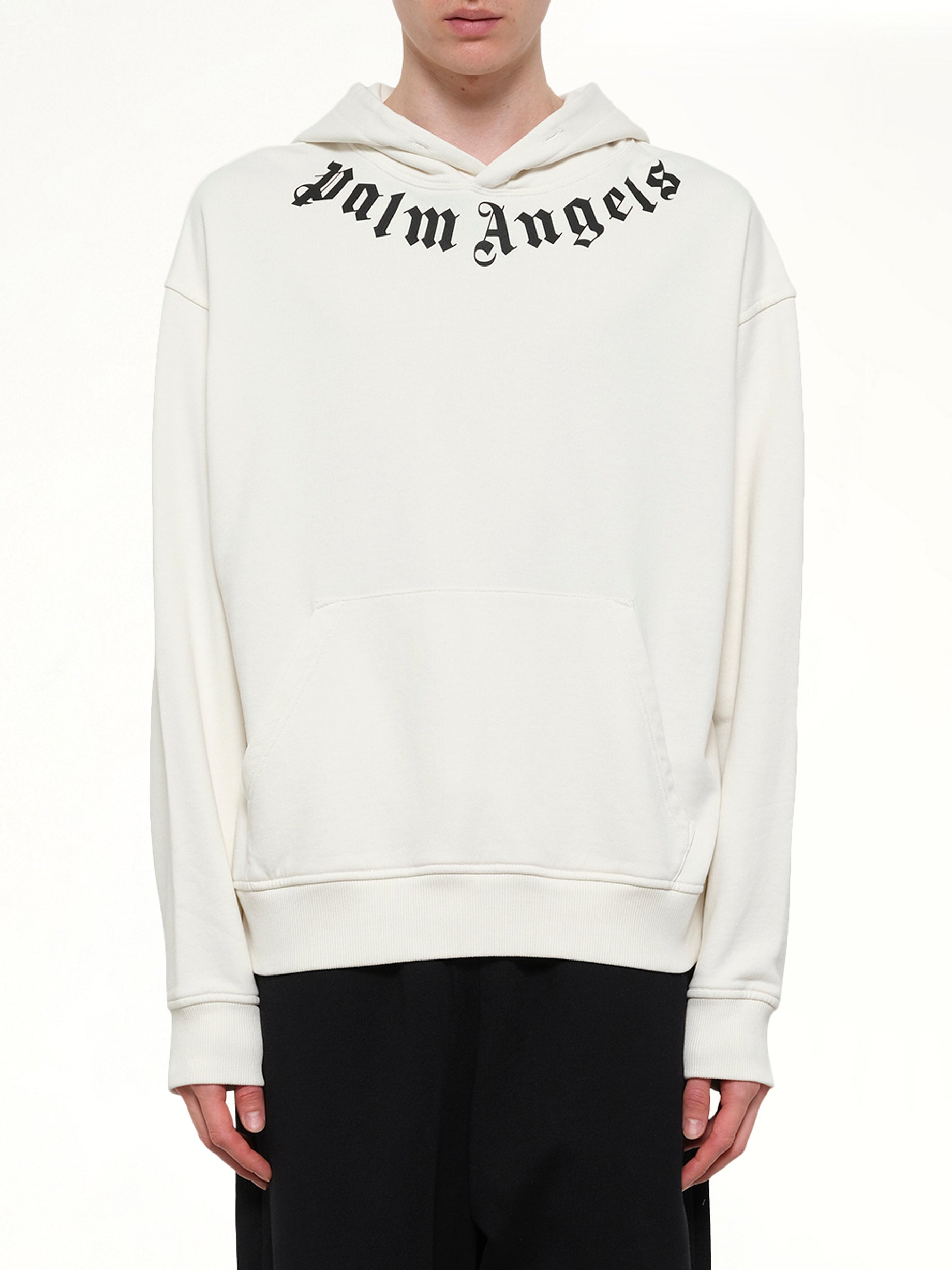 Neck Logo Regular Hoodie in Off White/Black