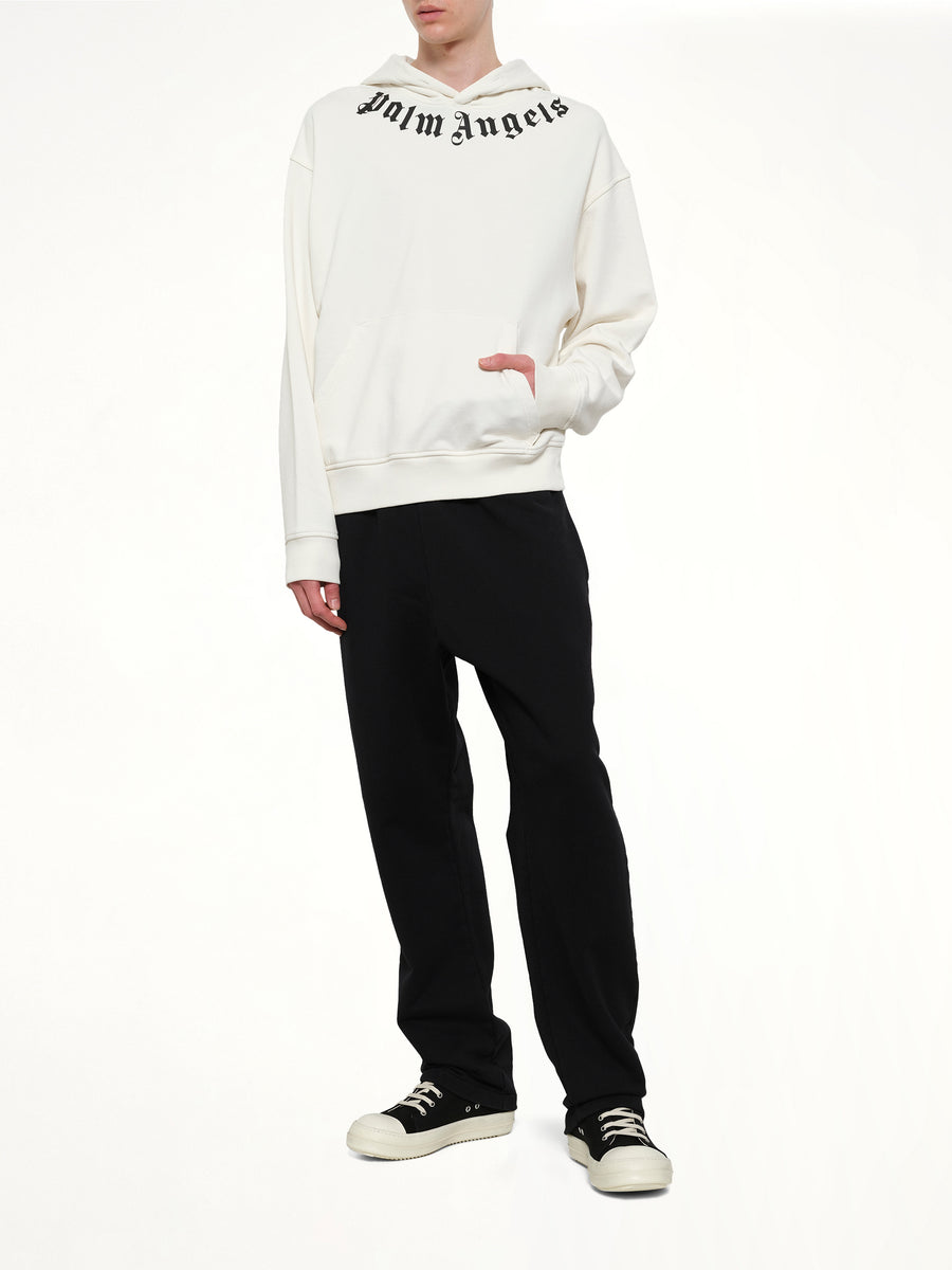 Neck Logo Regular Hoodie in Off White/Black