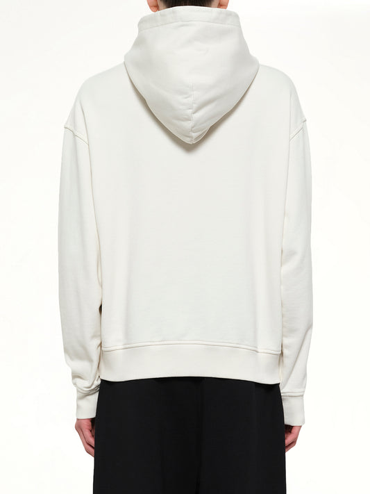 Neck Logo Regular Hoodie in Off White/Black