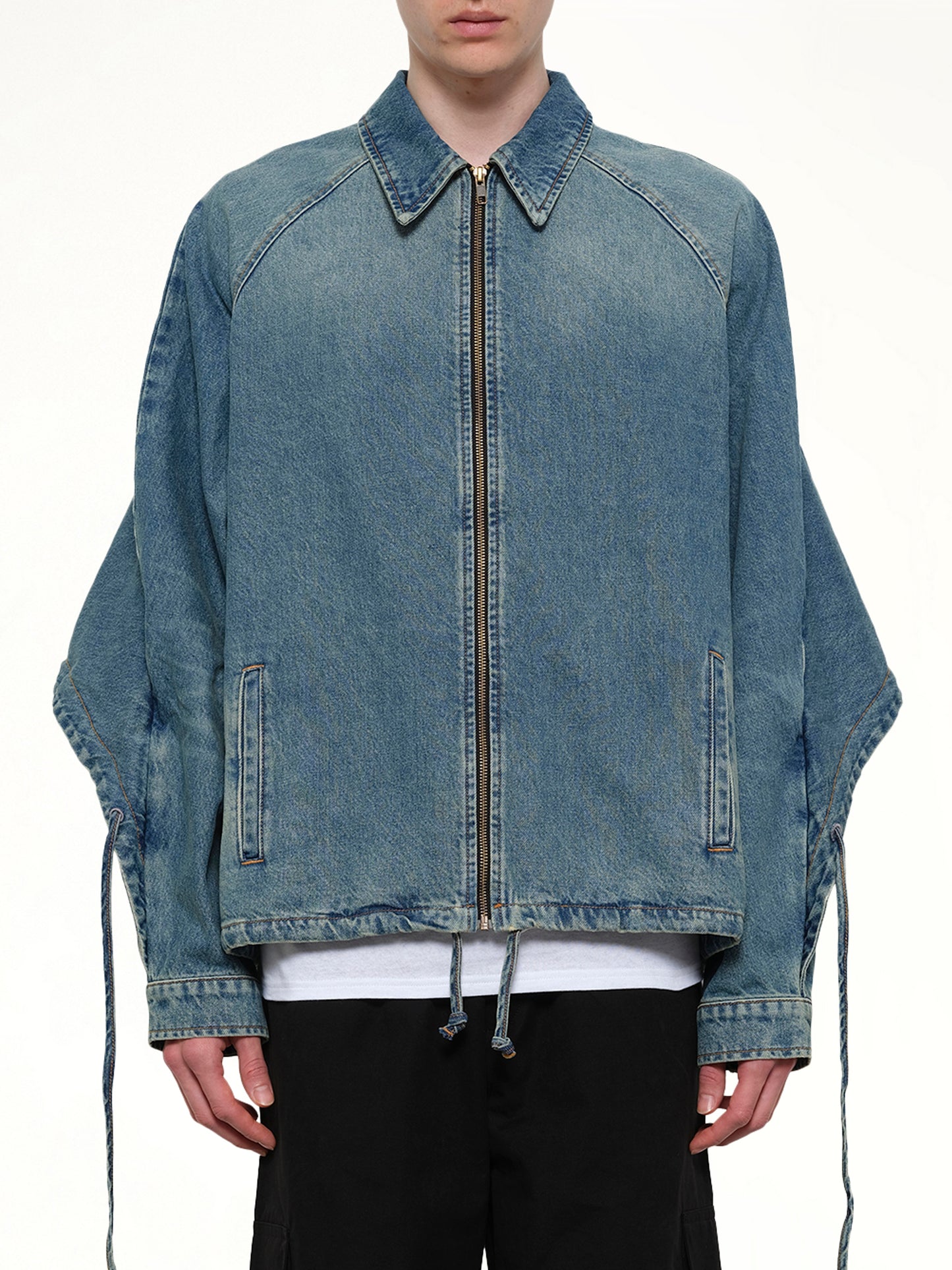 Convertible Hooded Denim Jacket in Blue