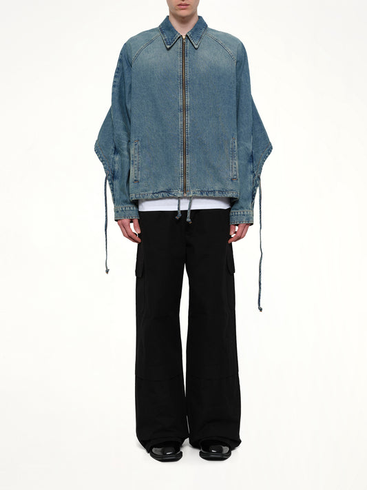 Convertible Hooded Denim Jacket in Blue