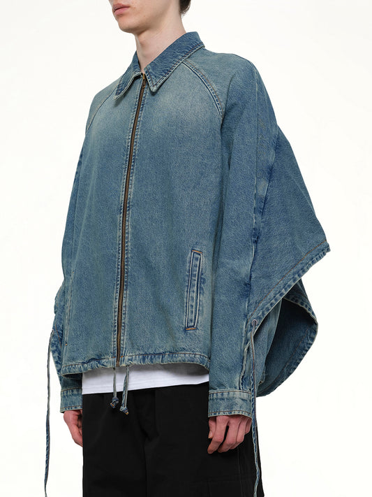 Convertible Hooded Denim Jacket in Blue