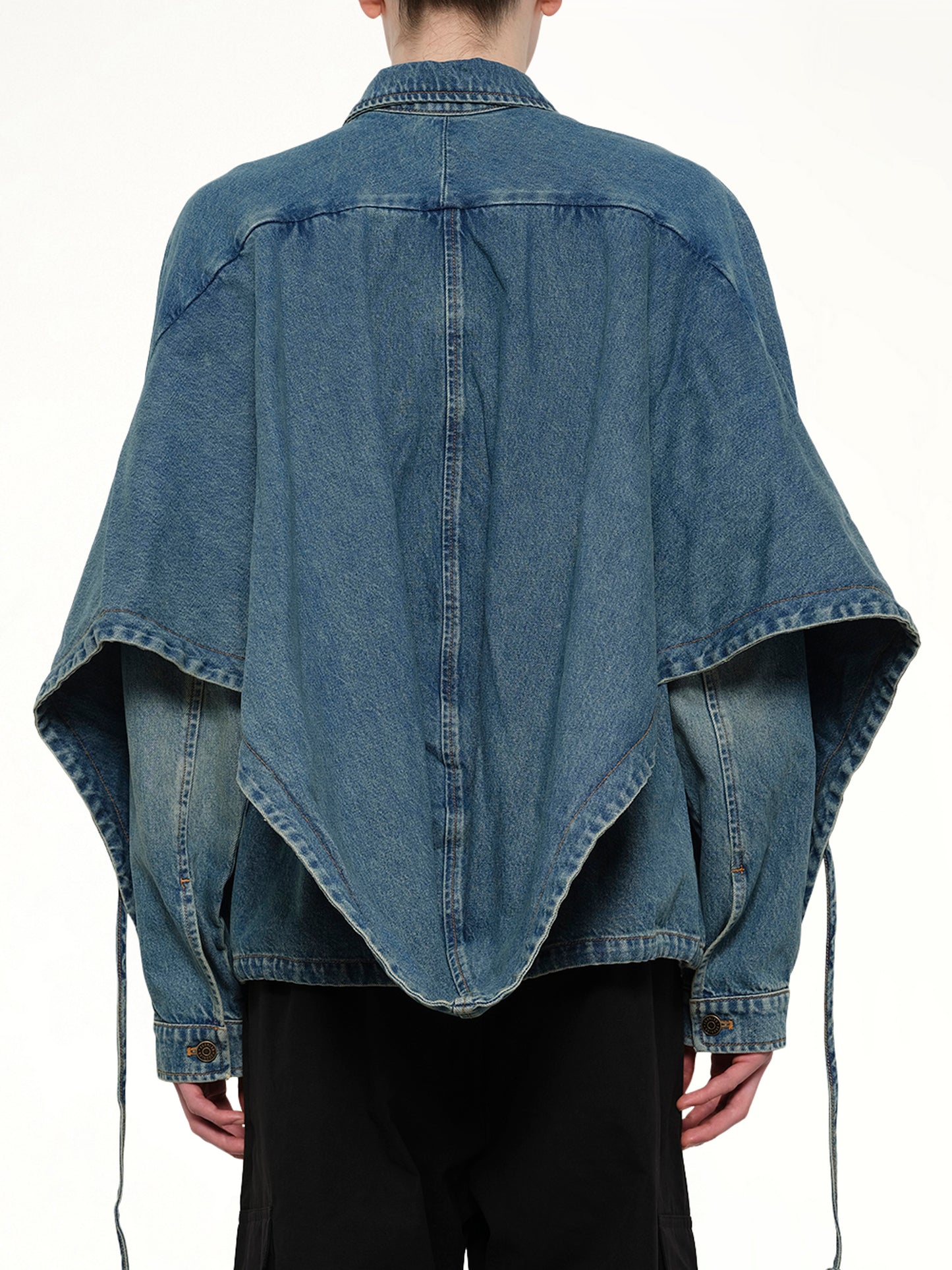 Convertible Hooded Denim Jacket in Blue