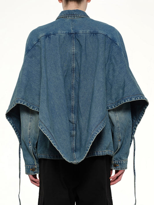 Convertible Hooded Denim Jacket in Blue