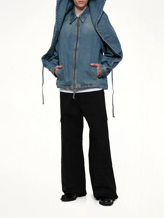 Convertible Hooded Denim Jacket in Blue