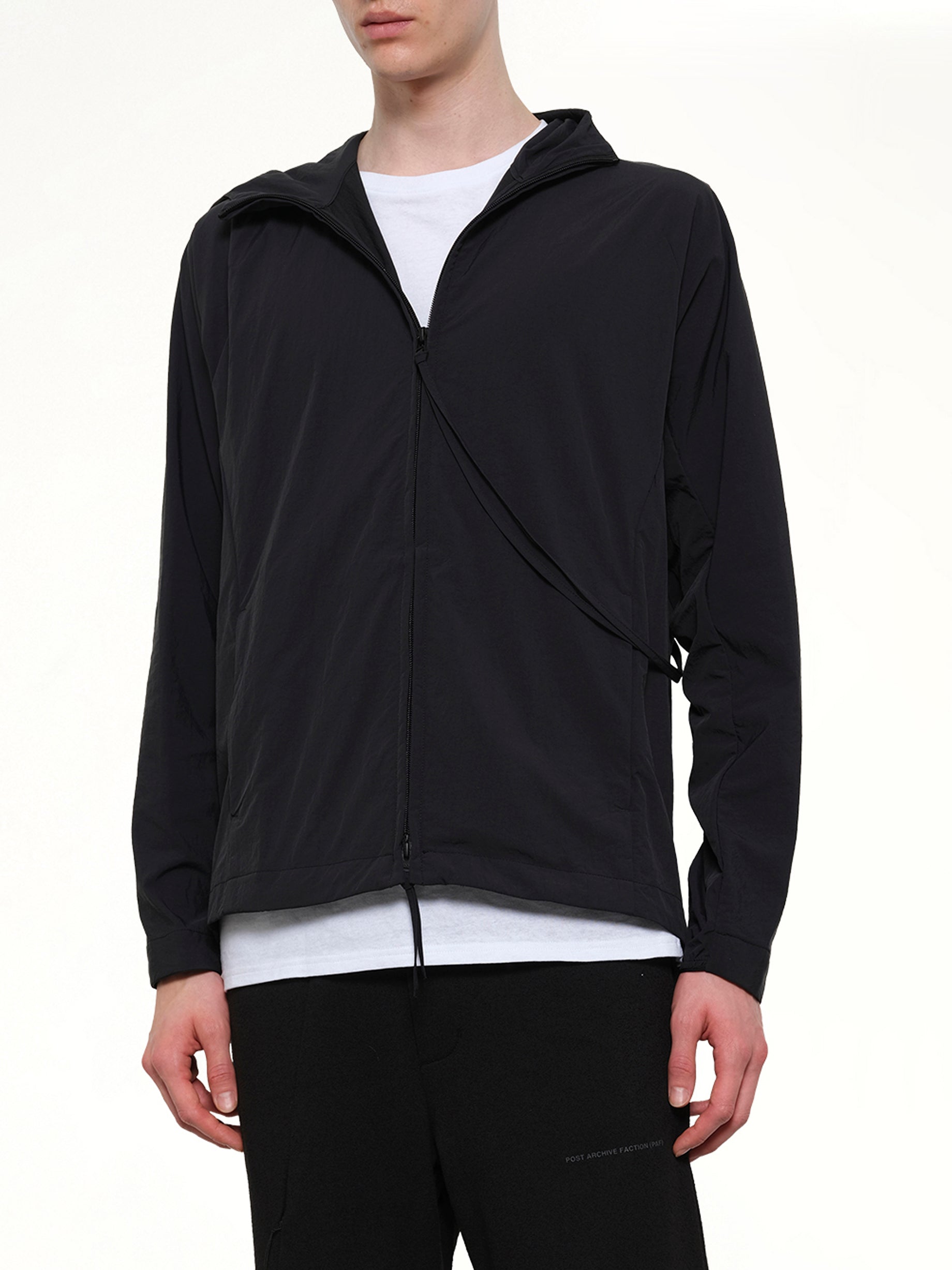 POST ARCHIVE FACTION , Opening Jacket (2026) in Black Detail Shot from MARAIS