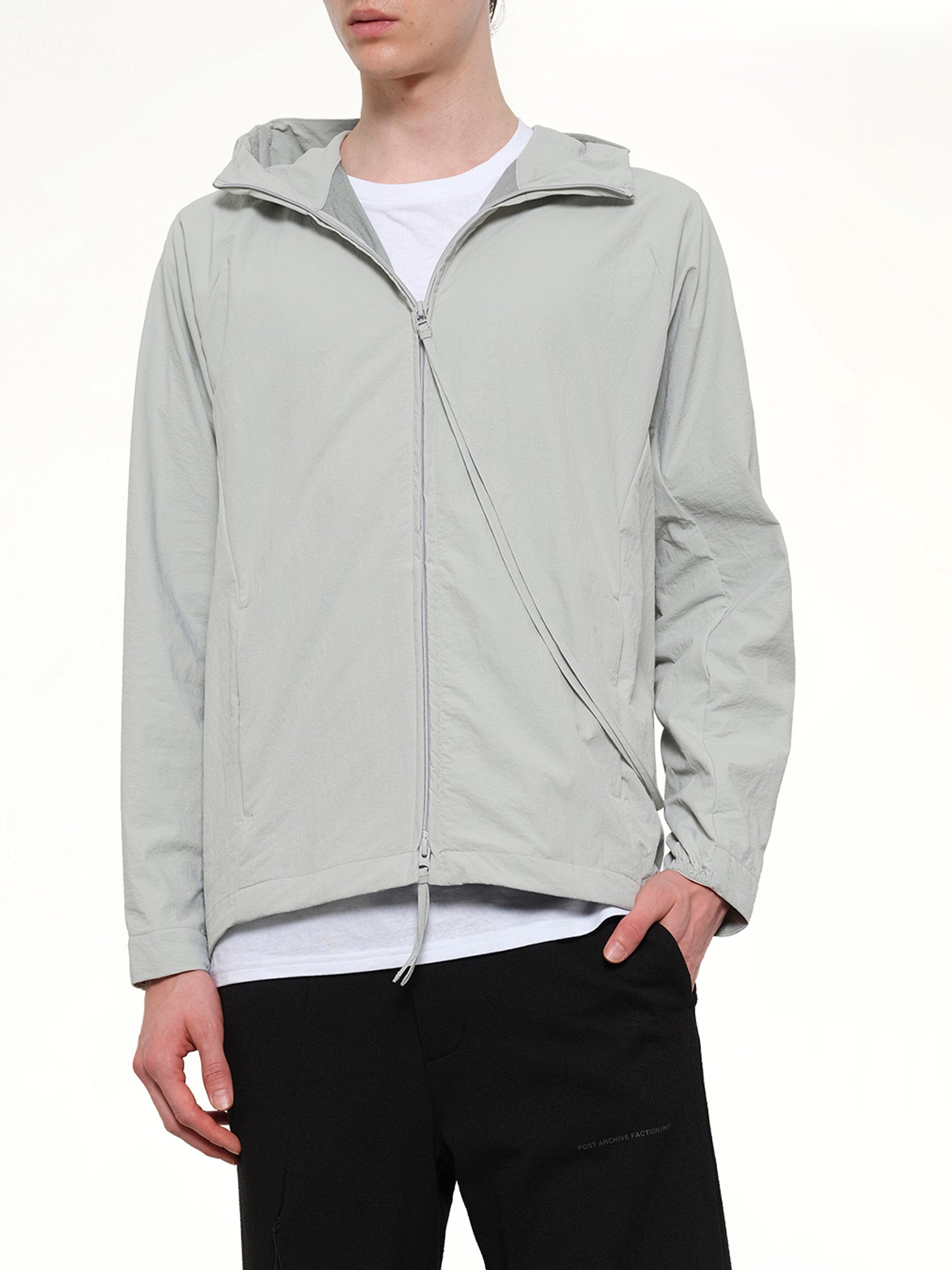 POST ARCHIVE FACTION , Opening Jacket (2026) in Light Grey Detail Shot from MARAIS