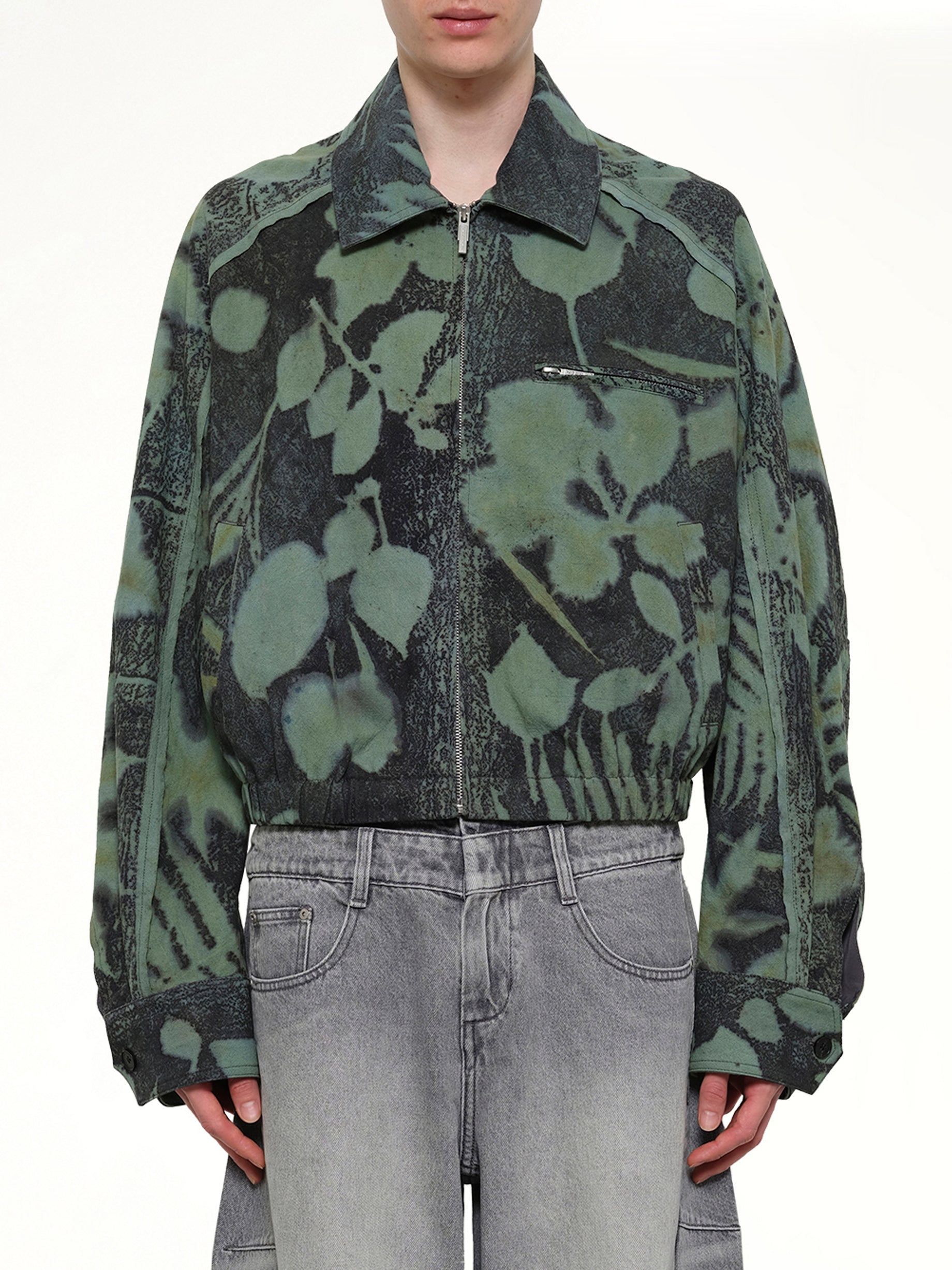 Plants Dye Cropped Jacket in Indigo Green