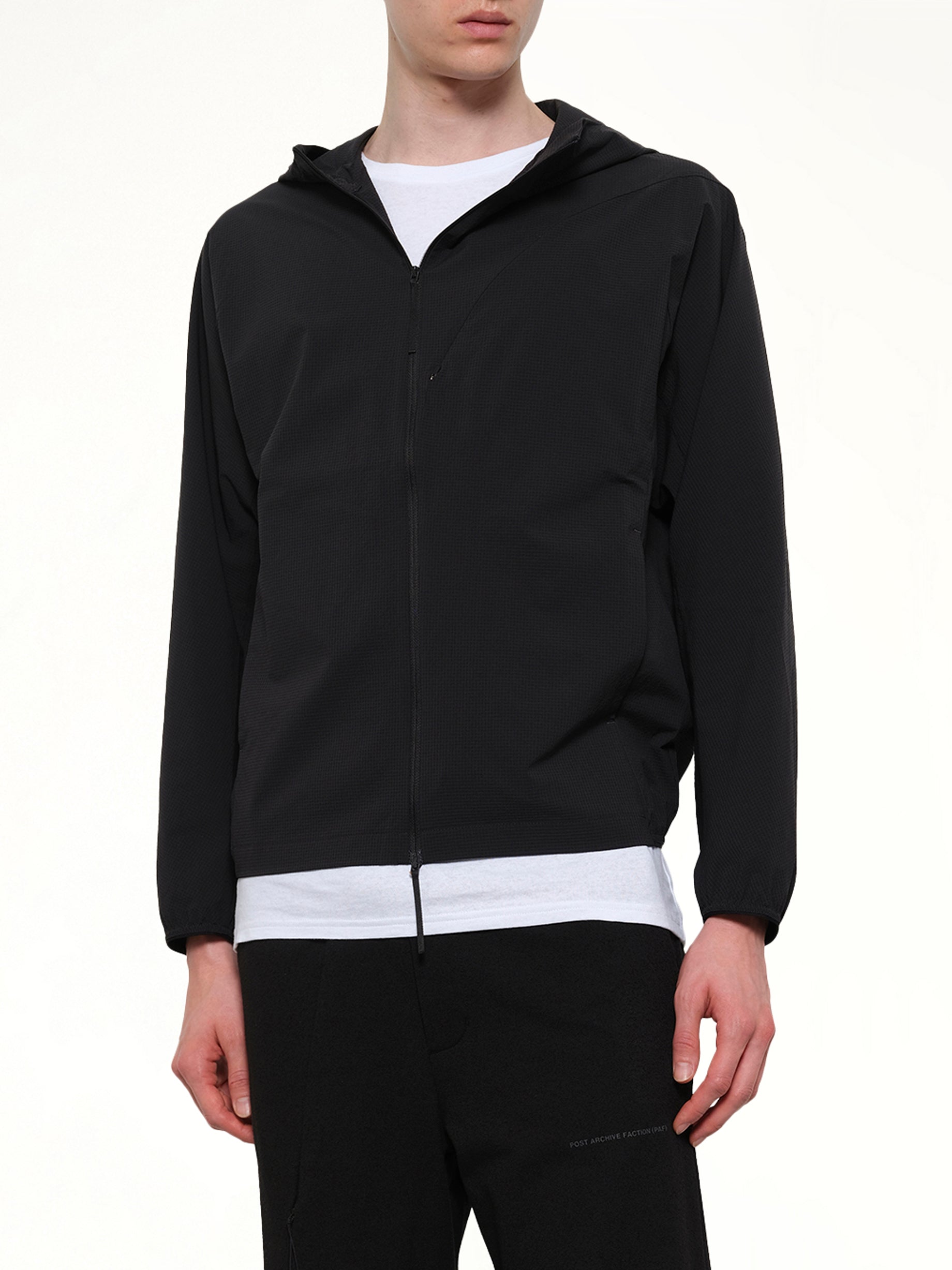 POST ARCHIVE FACTION Runner Jacket (Archive) in Black Detail Shot from MARAIS