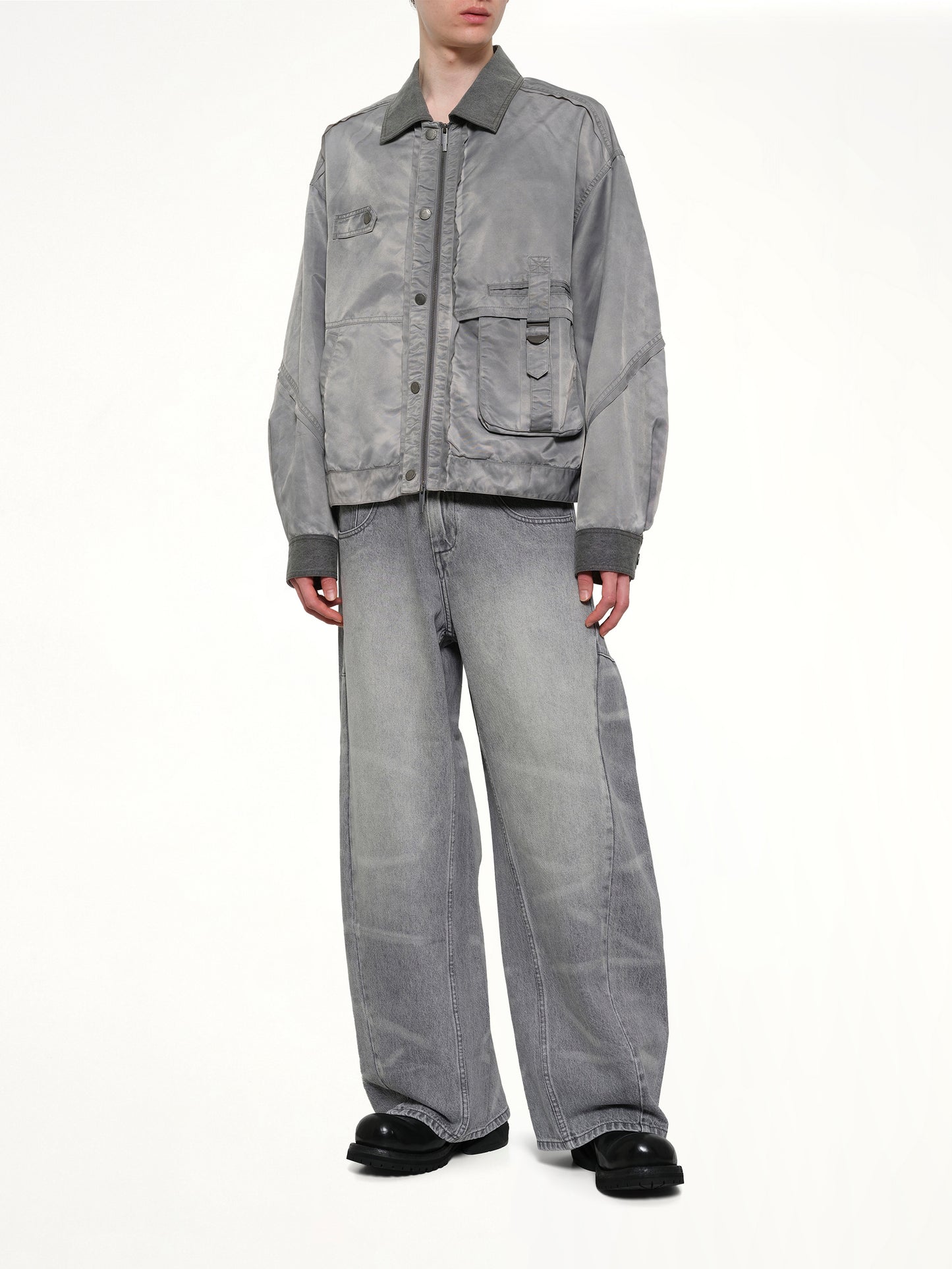 Sandwashed Nylon Jacket in Grey