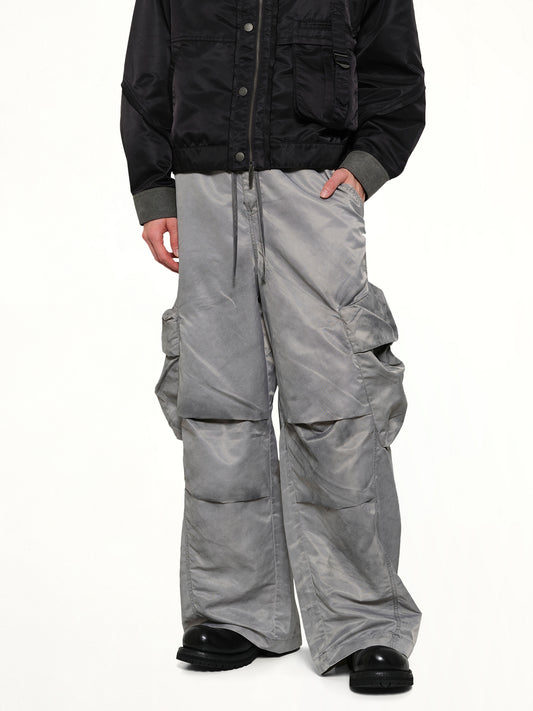 Sandwashed Nylon Cargos in Grey