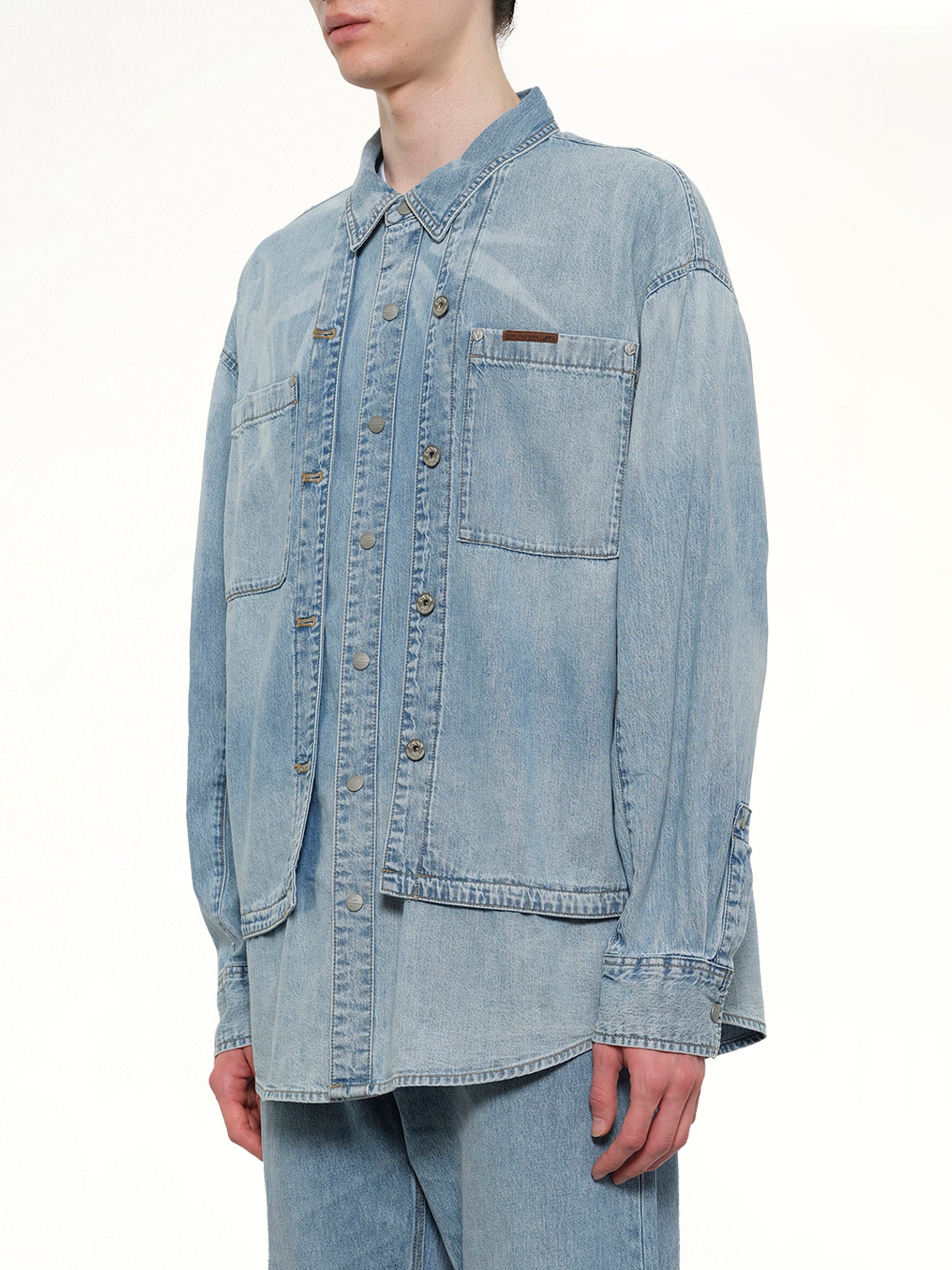 FENG CHEN WANG FCW x Lee Denim Shirt in Light Shade Side View from MARAIS