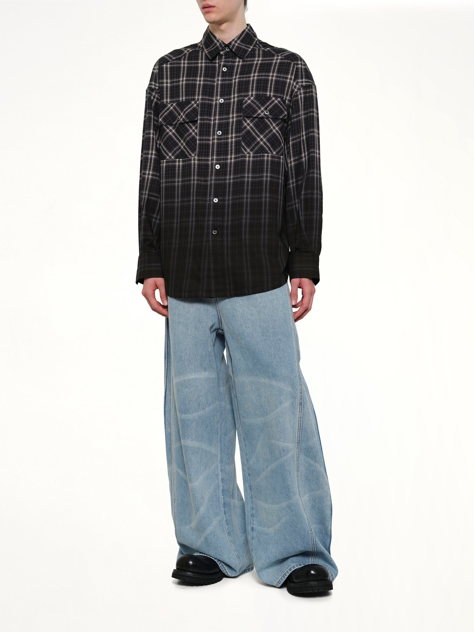 FENG CHEN WANG Check Workwear Shirt in Black Full Reference from MARAIS