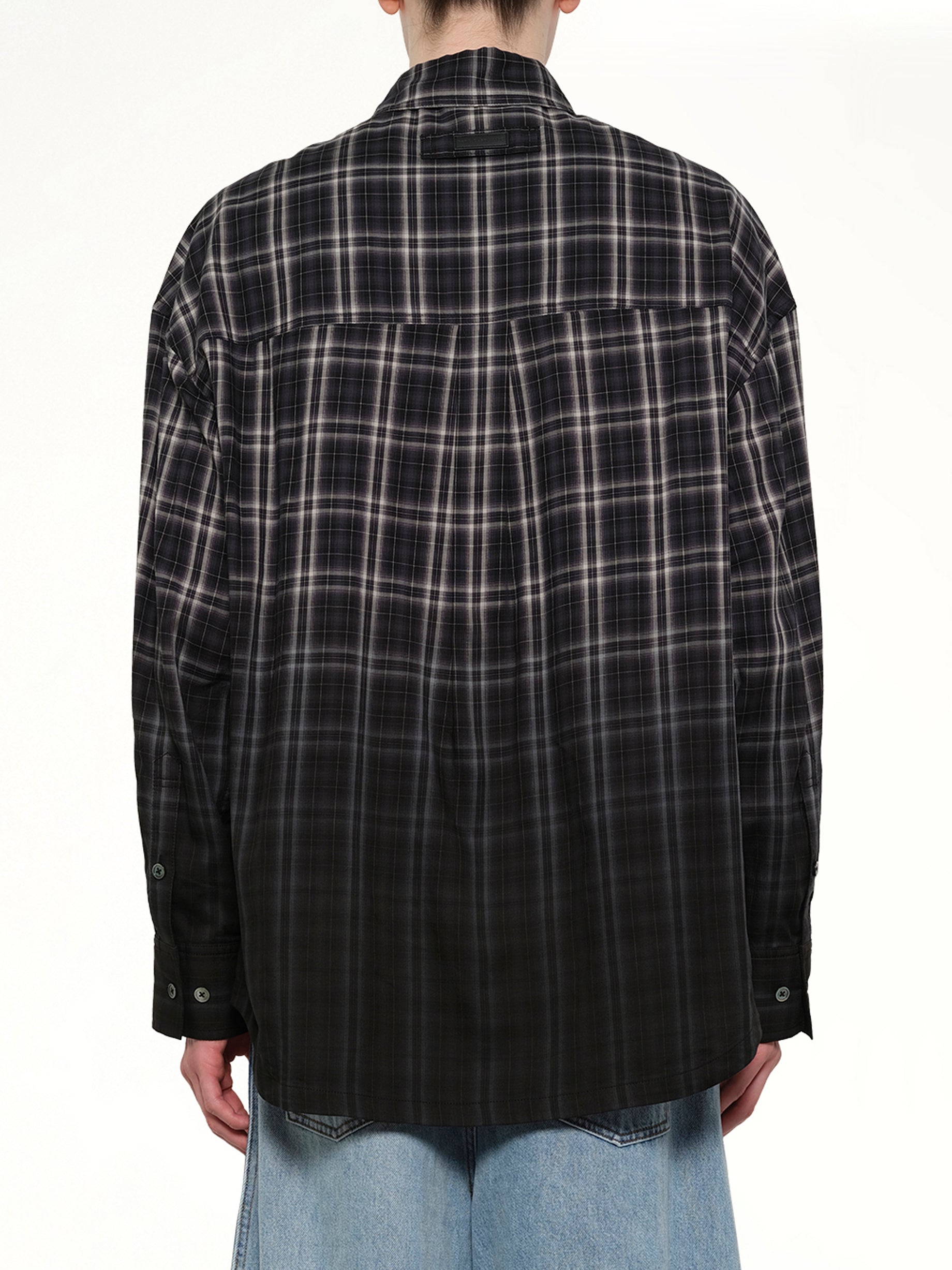 FENG CHEN WANG Check Workwear Shirt in Black Back View from MARAIS