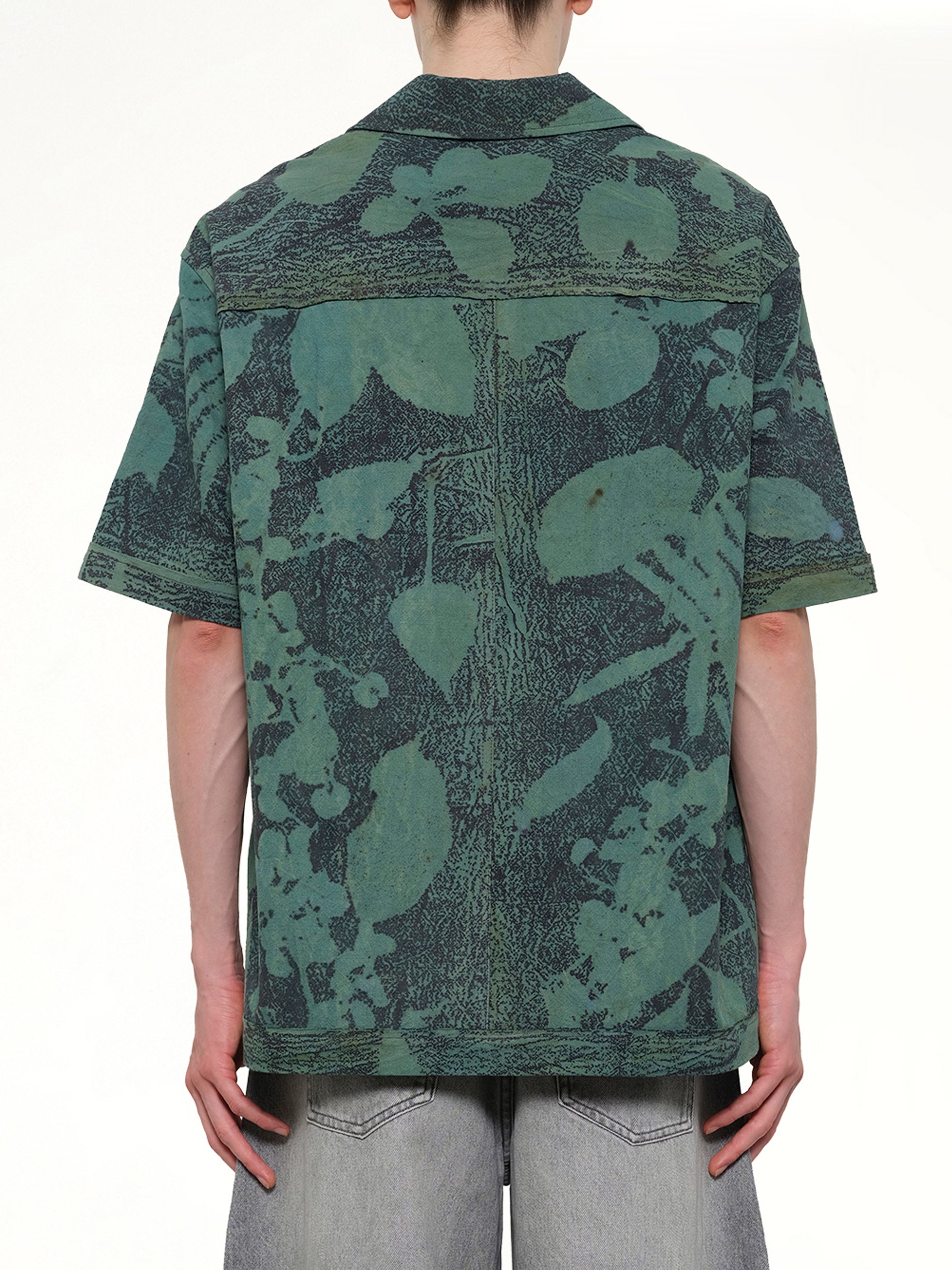 FENG CHEN WANG Plants Dye Shirt in Indigo Green Back View from MARAIS