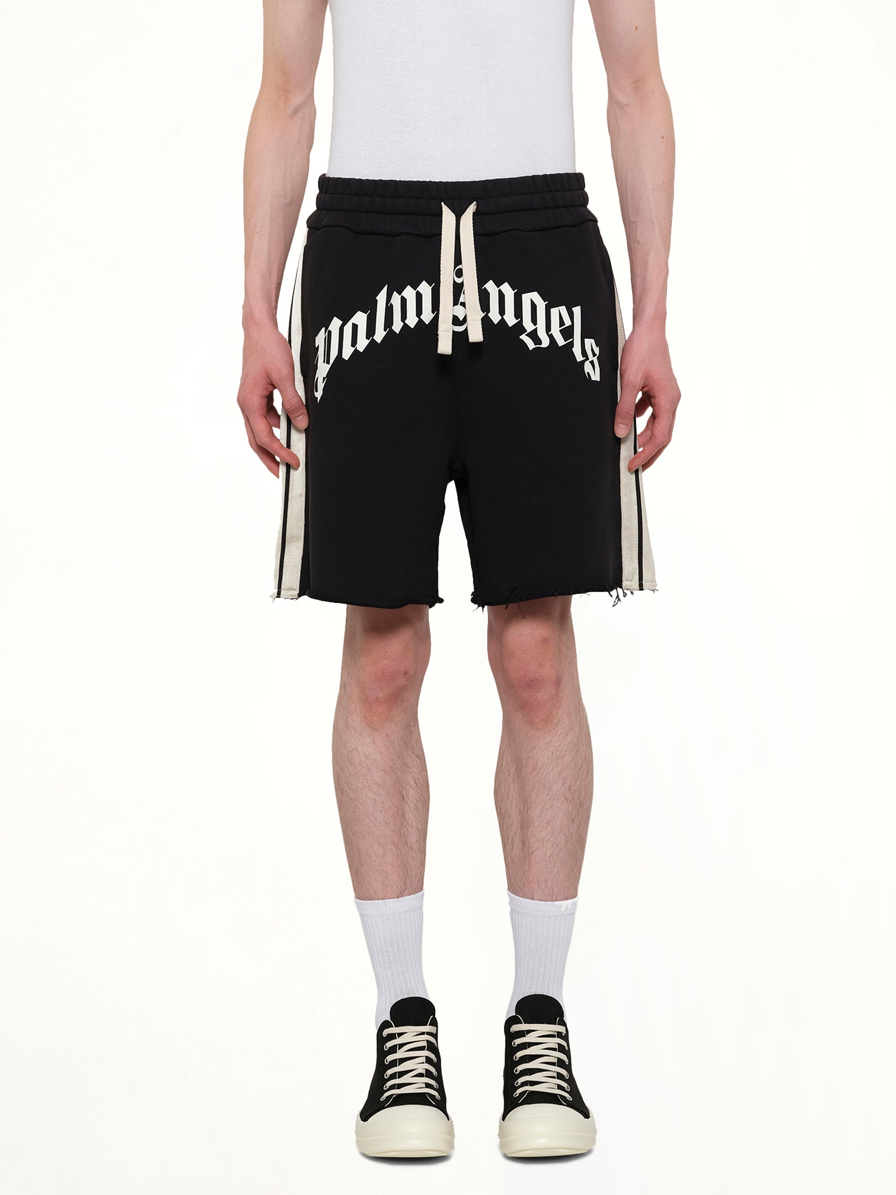 Curved Logo Track Sweatshorts in Black/Off White
