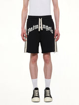 Curved Logo Track Sweatshorts in Black/Off White
