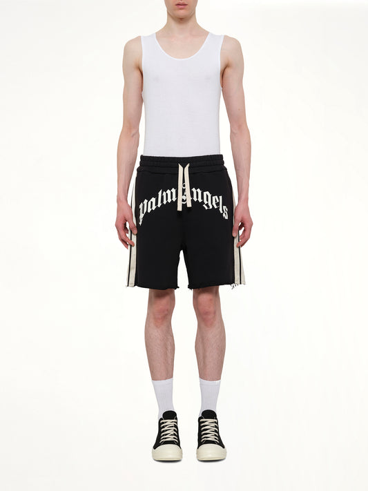 Curved Logo Track Sweatshorts in Black/Off White