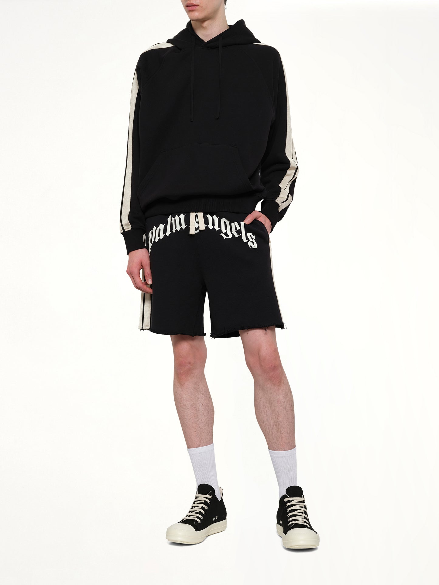 Curved Logo Track Sweatshorts in Black/Off White