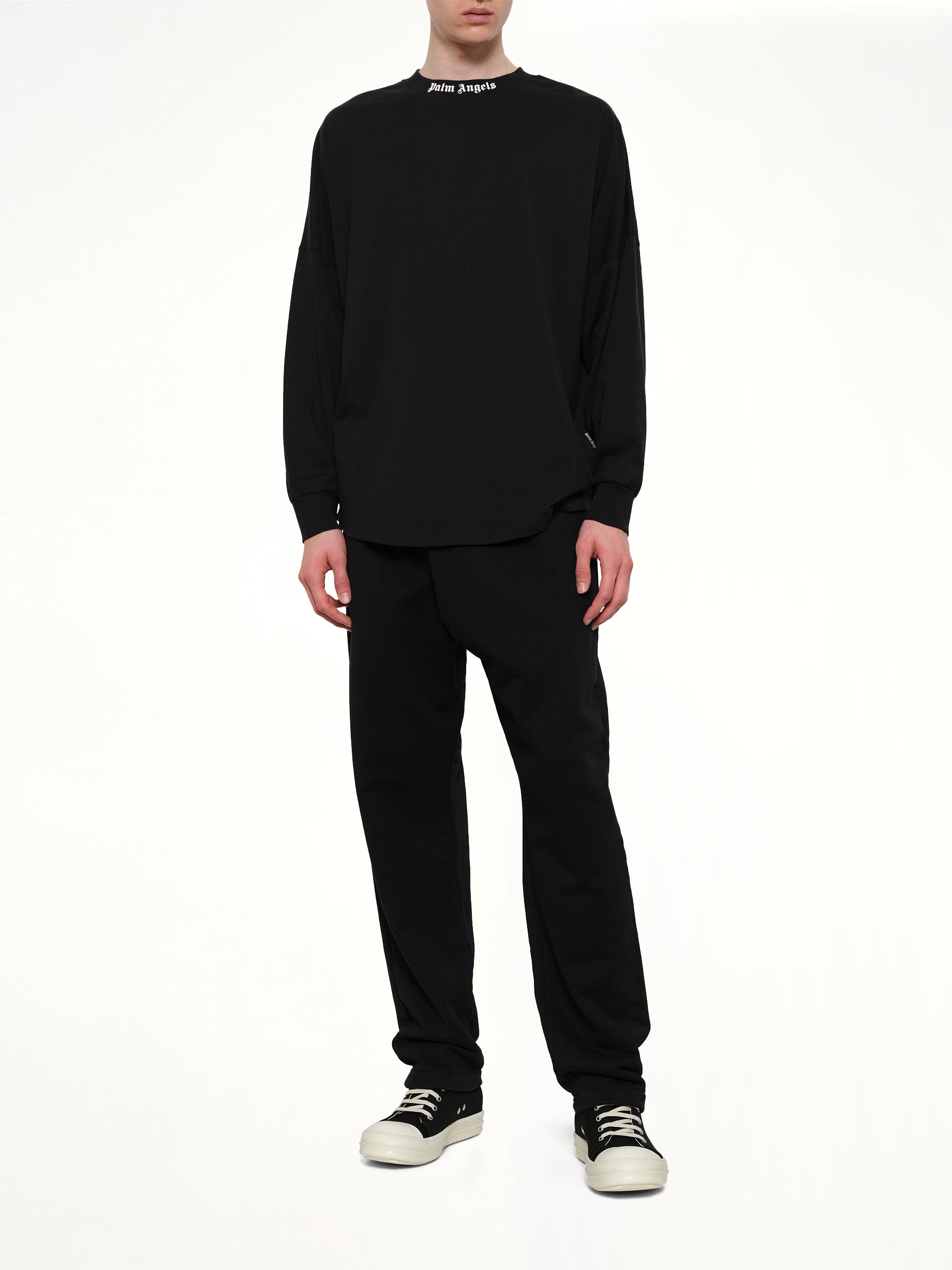 PALM ANGELS Classic Logo Over T-Shirt L/S in Black/Off White Full Reference from MARAIS