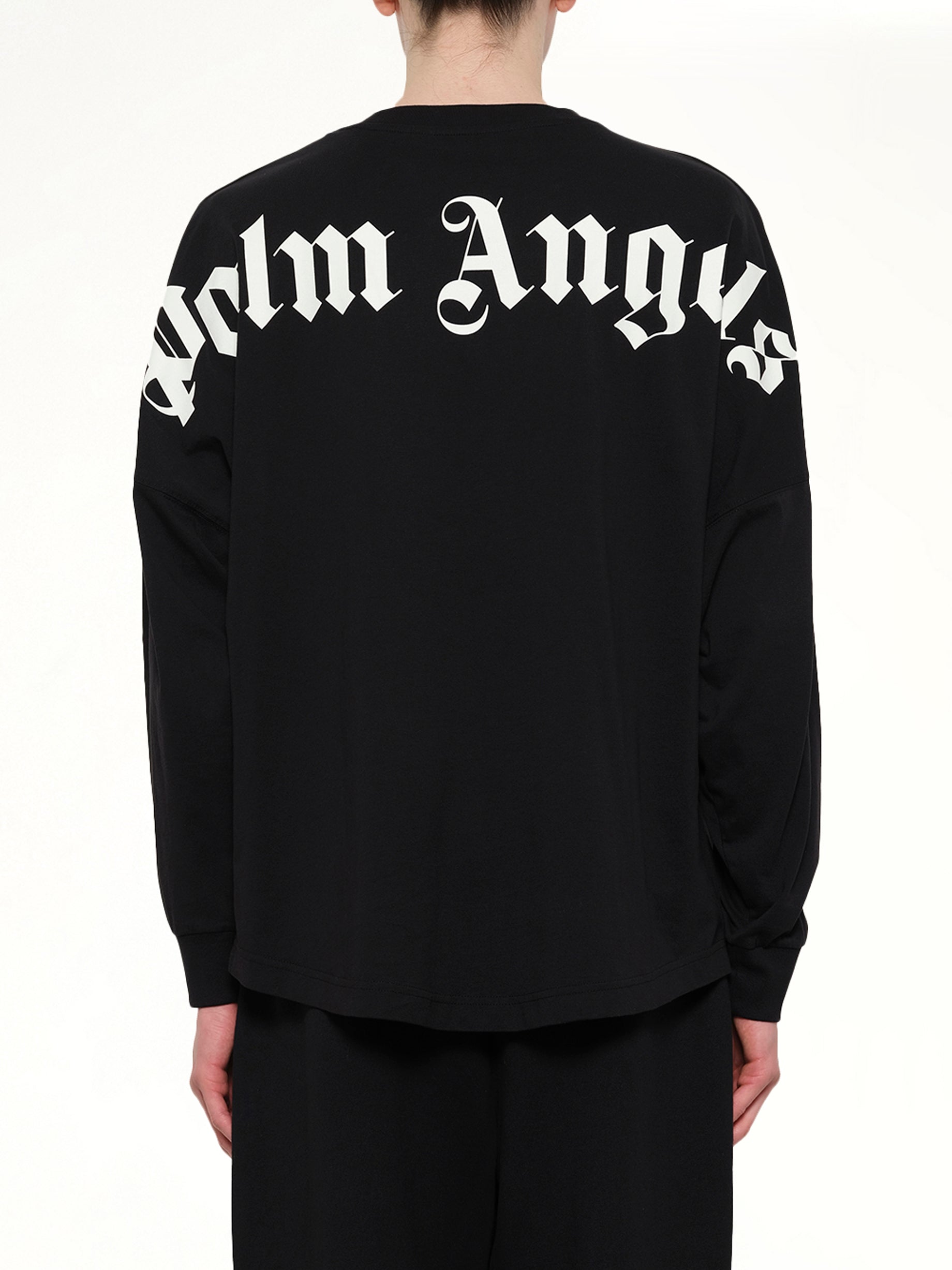 PALM ANGELS Classic Logo Over T-Shirt L/S in Black/Off White Back View from MARAIS