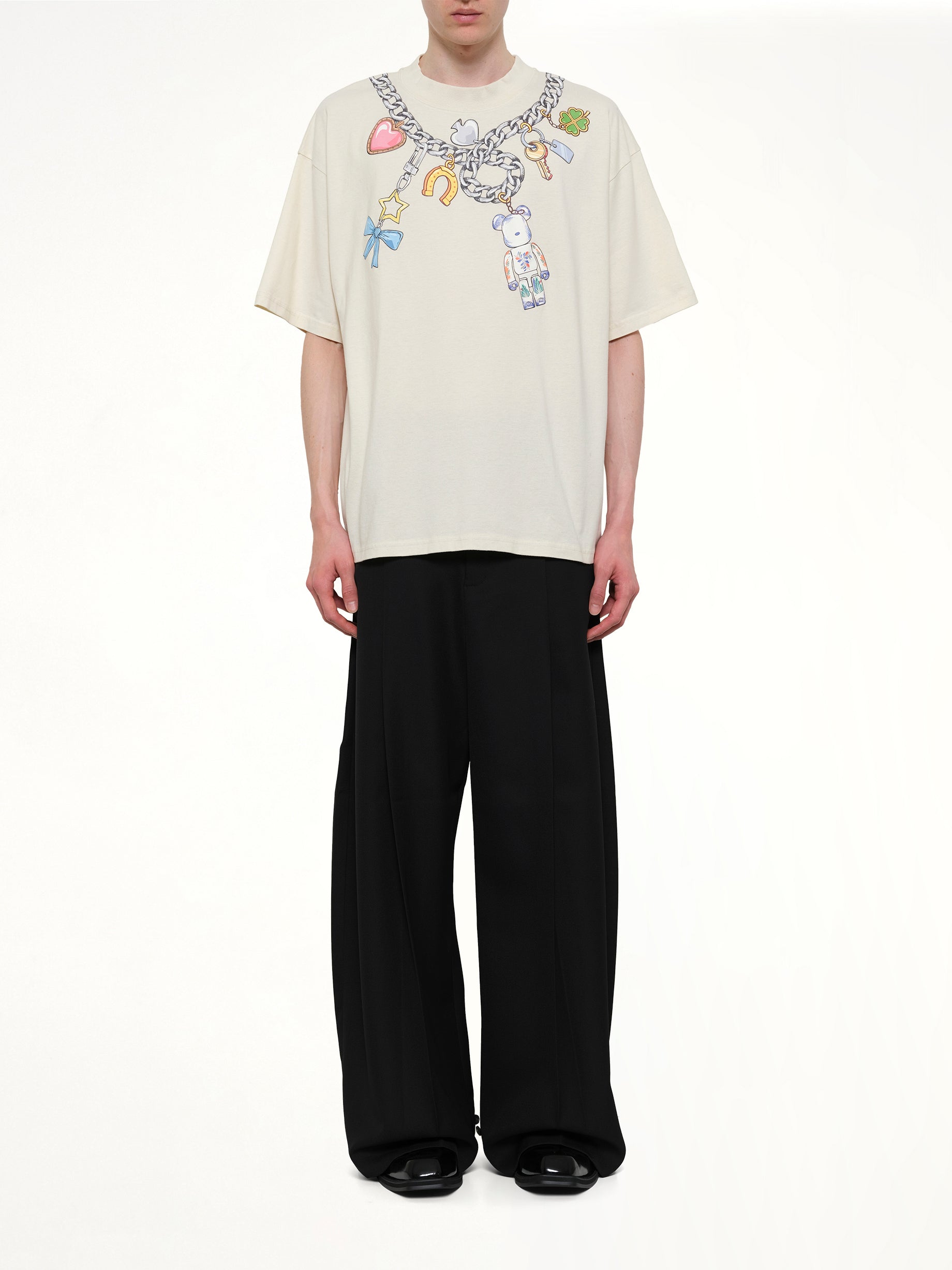 EGONLAB Bearbrick Print Cotton T-Shirt in Natural Raw Model View from MARAIS