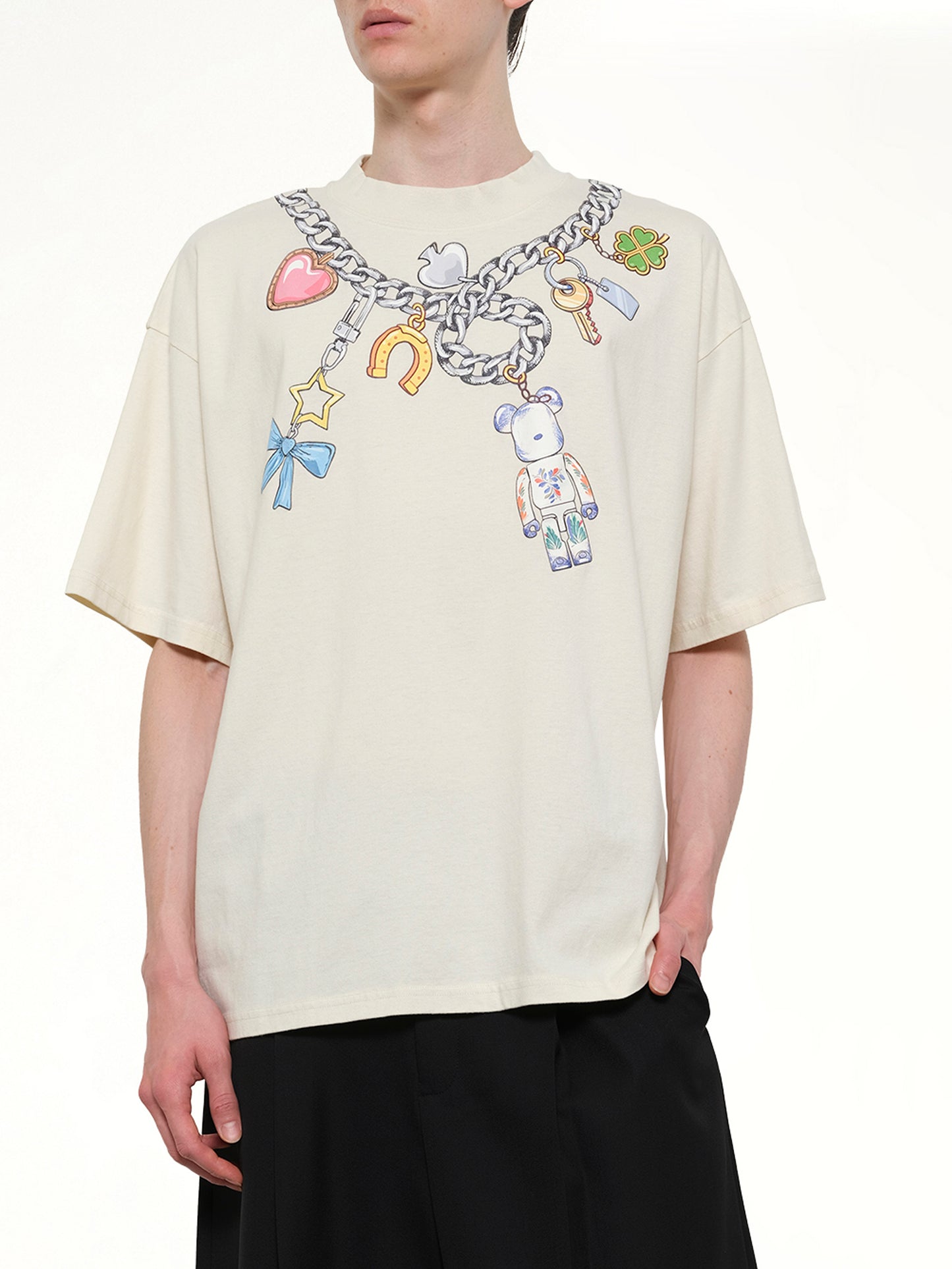 Bearbrick Print Cotton T-Shirt in Natural Raw