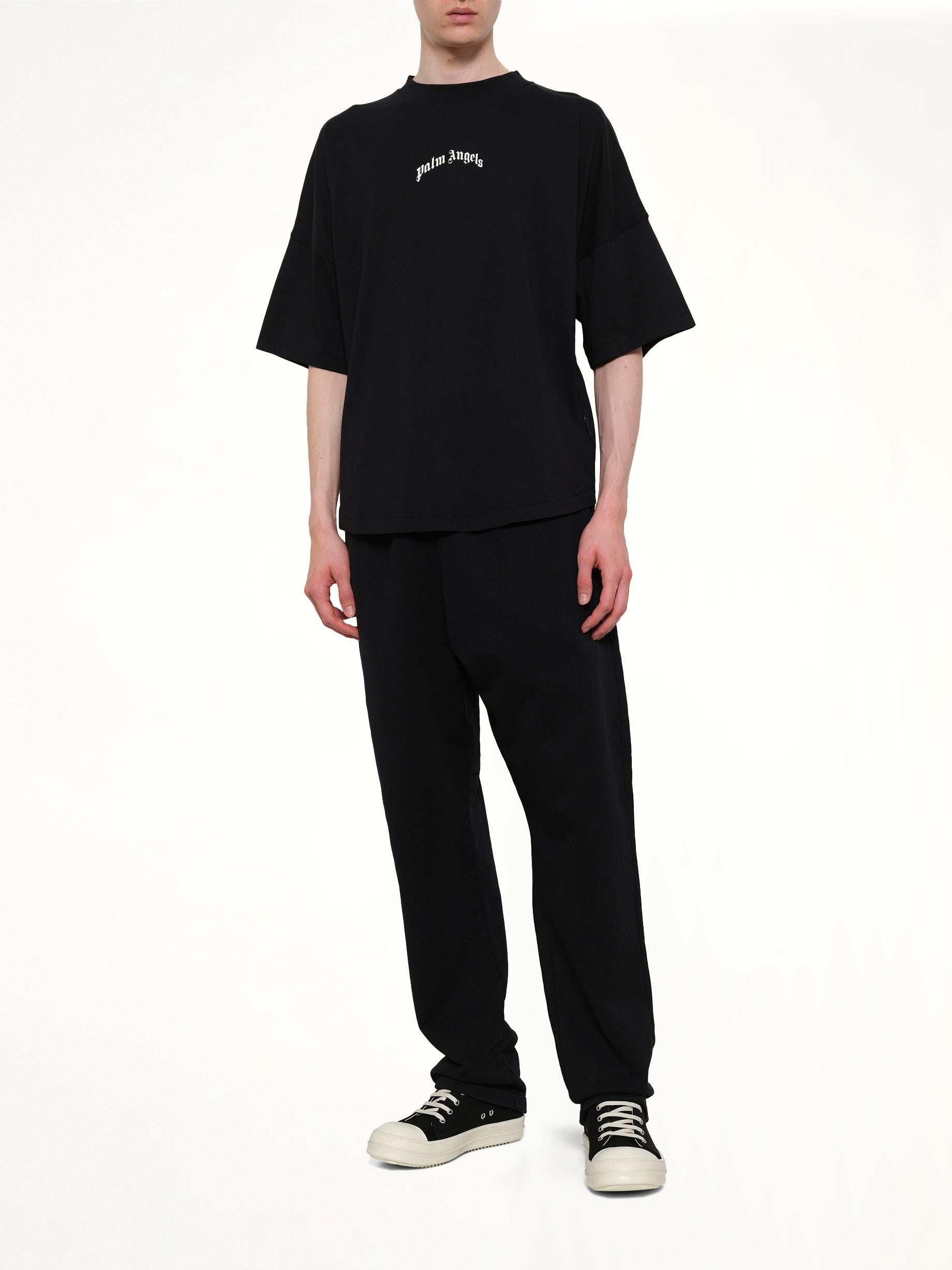 PALM ANGELS Classic Logo Over T-Shirt in Black/Off White Full Reference from MARAIS