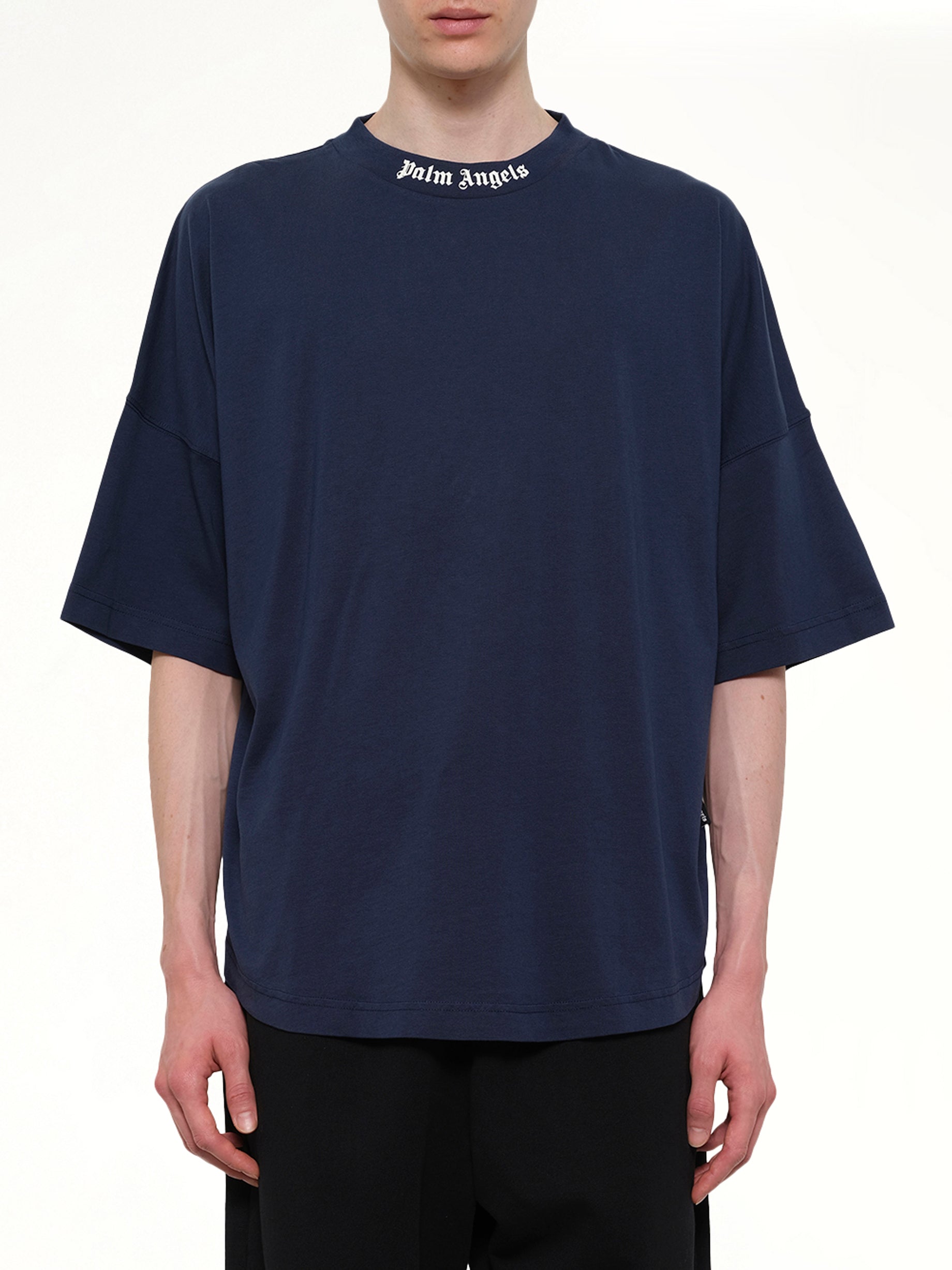 PALM ANGELS Classic Logo Over T-Shirt in Navy Blue Product Photo from MARAIS