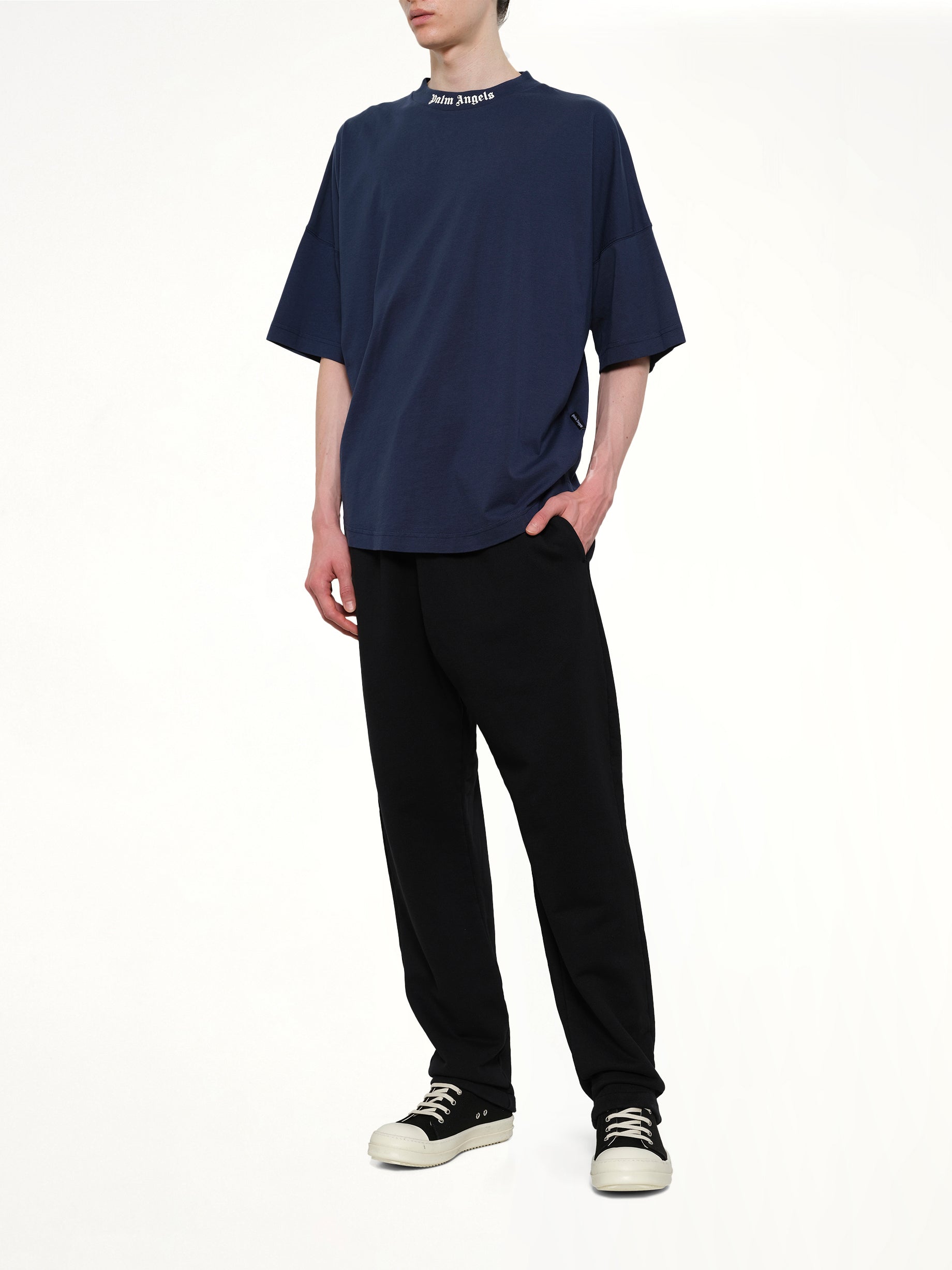PALM ANGELS Classic Logo Over T-Shirt in Navy Blue Full Reference from MARAIS