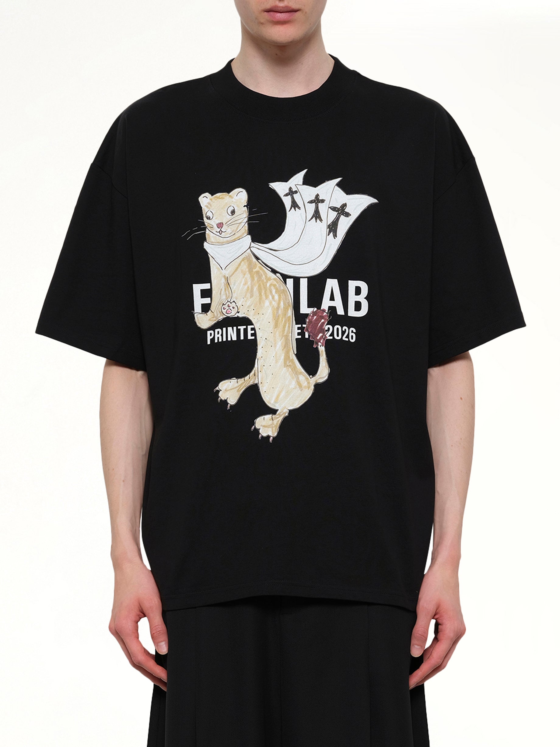 Hermine Print Cotton T-Shirt in Black