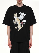 Hermine Print Cotton T-Shirt in Black