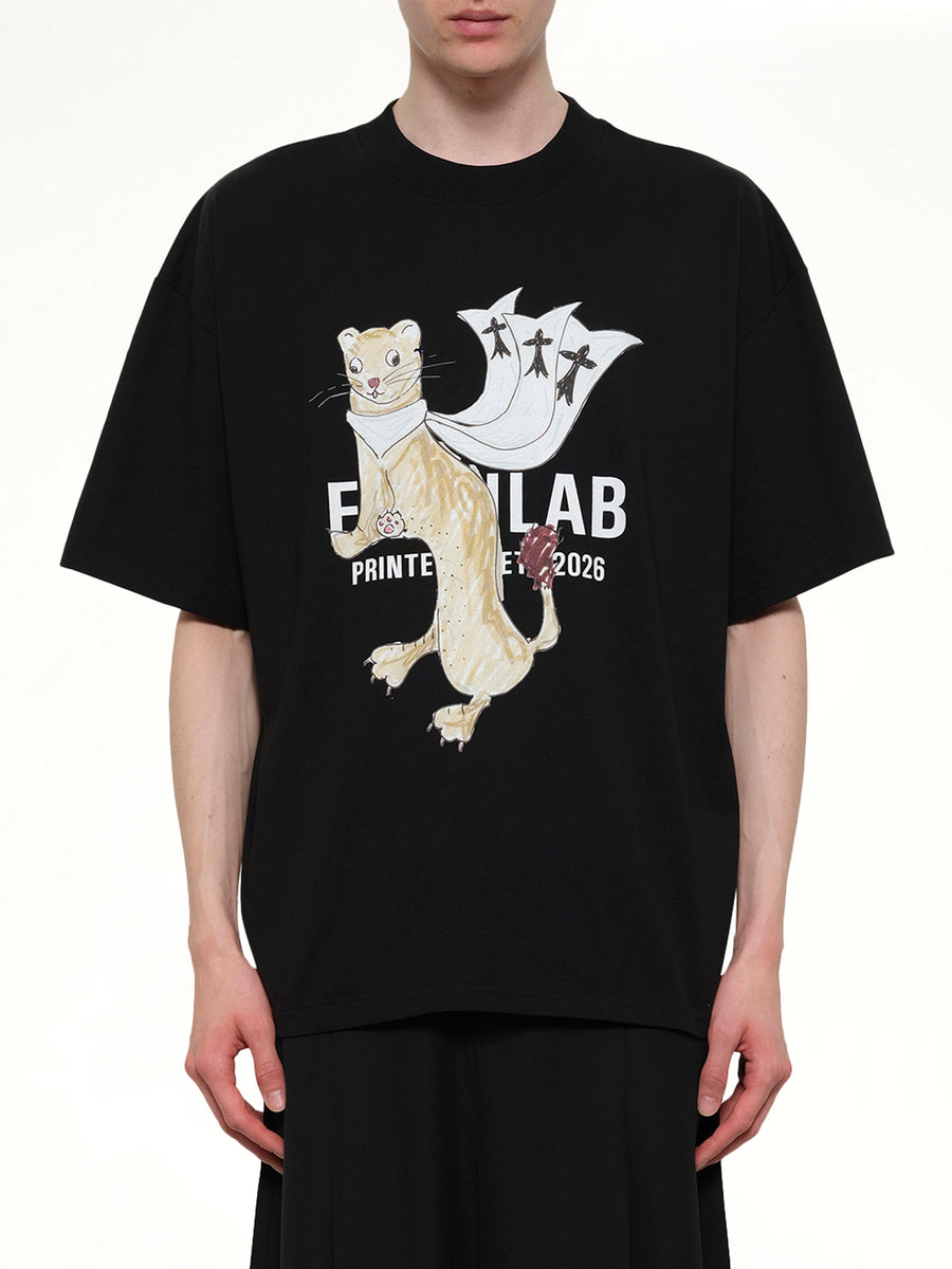 Hermine Print Cotton T-Shirt in Black